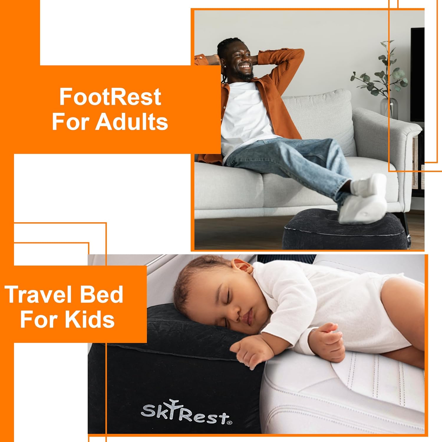 Skyrest Inflatable Travel Foot Rest Pillow - Black