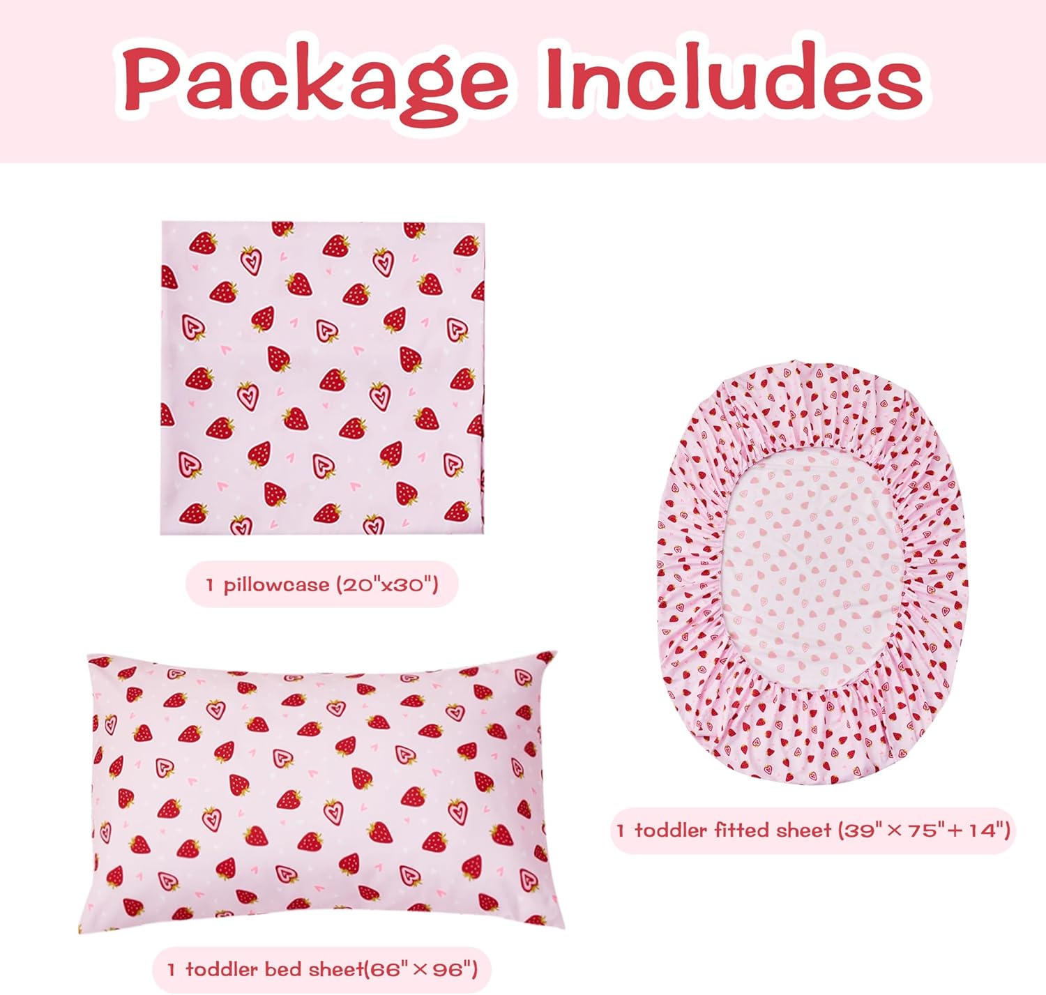 Pink Strawberry Kids Sheet Set Twin 3 Pcs Microfiber