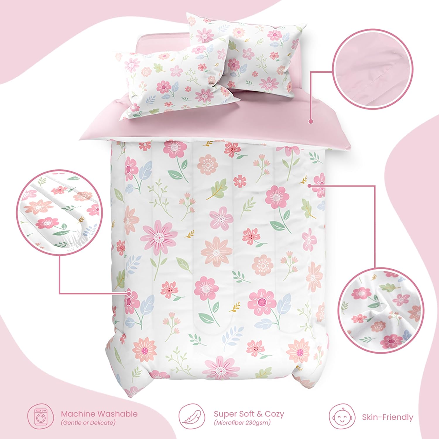 SANDJEST Floral Duvet Cover Set for Kids