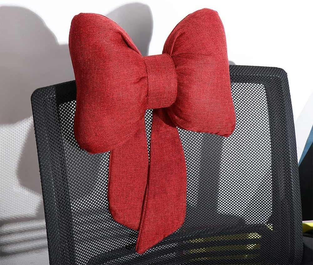 Linen Bow Car Headrest Pillow for Adults and Kids Black