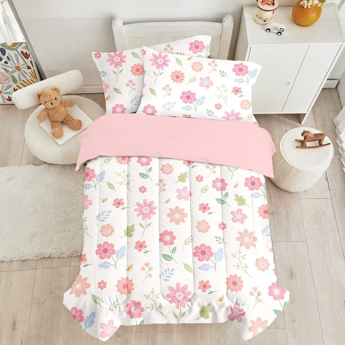 SANDJEST Floral Duvet Cover Set for Kids