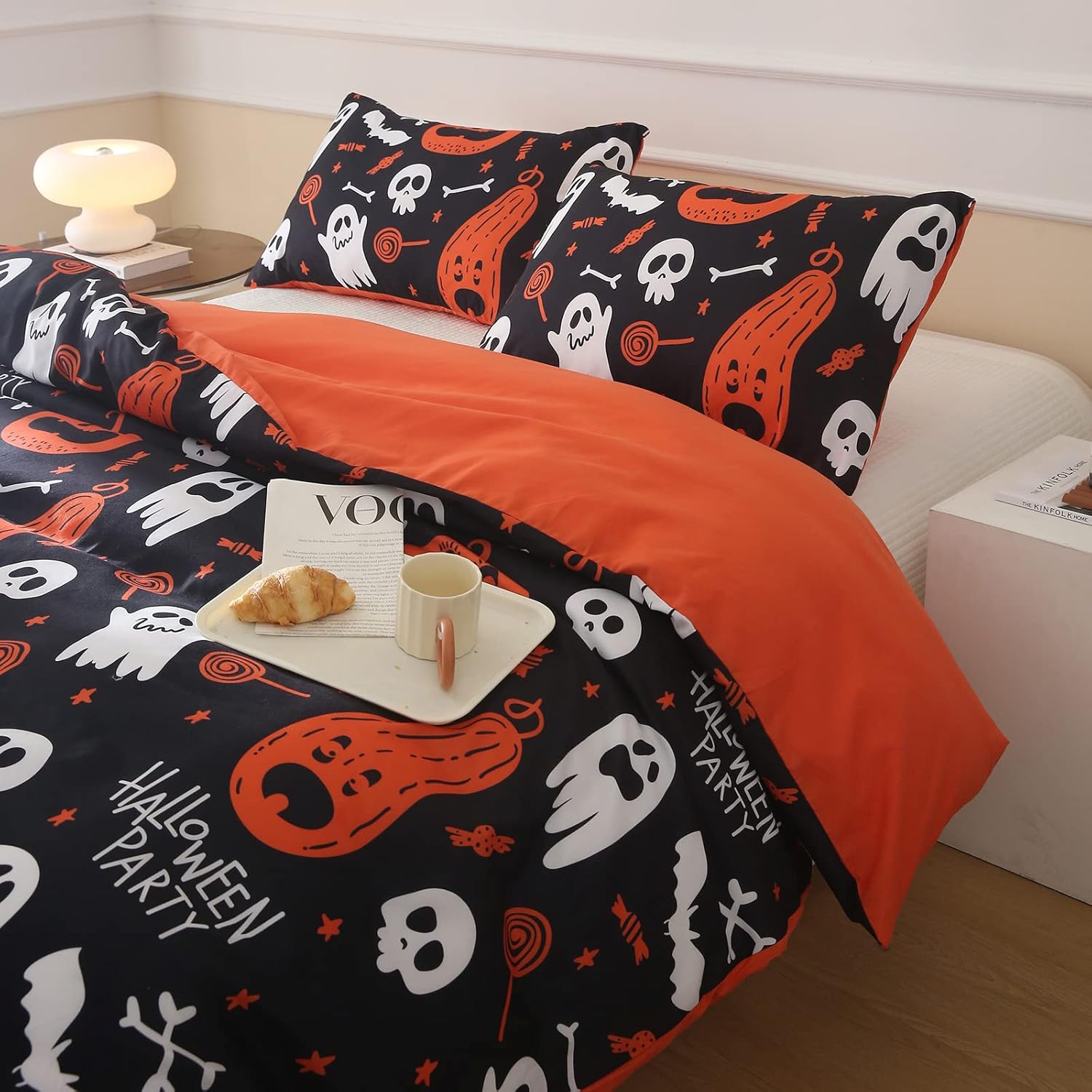Cottolester Halloween Pumpkin Duvet Cover Set for Kids Room
