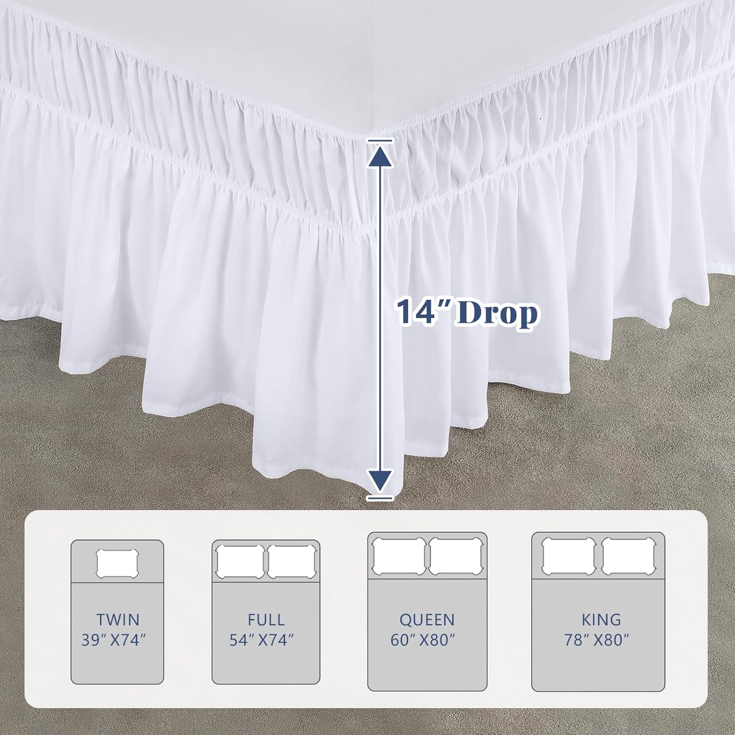 ANARACHON Twin Bed Skirt with Elastic Wrap
