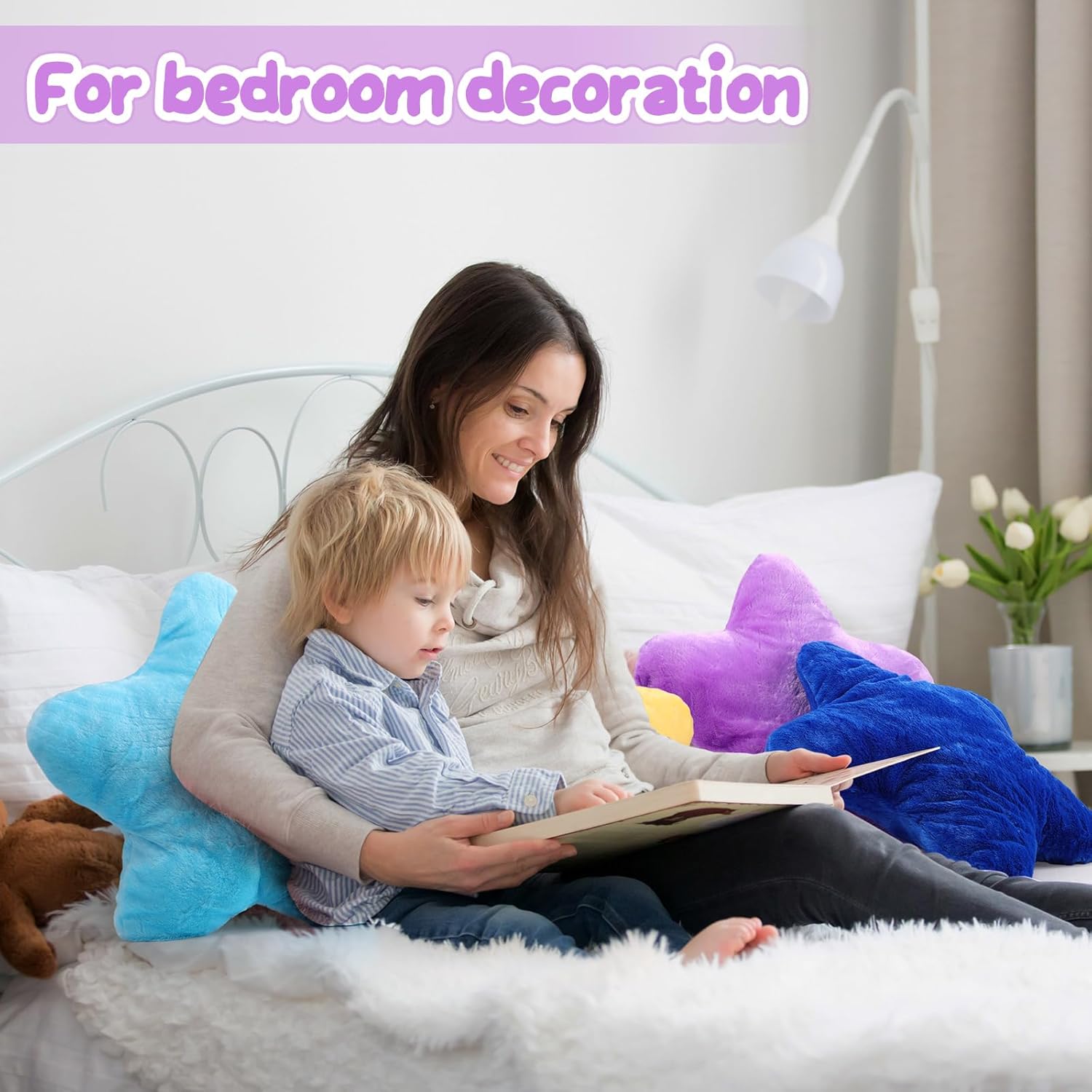 Soaoo 5 Pcs Star Fluffy Throw Pillows