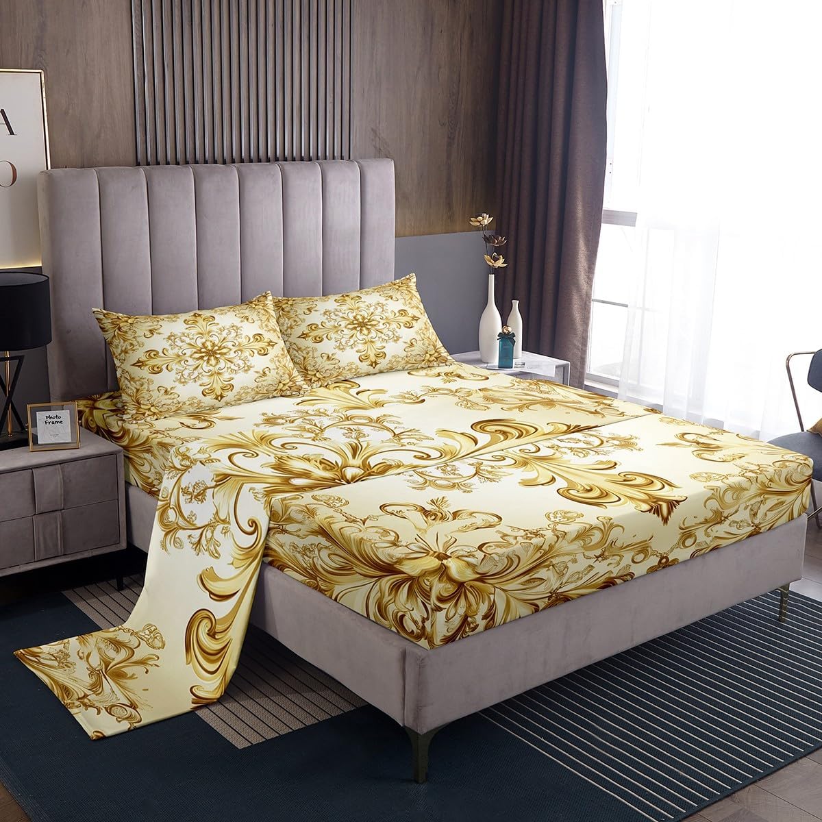 Erosebridal Damask Botanical Paisley Sheet Set Full Size