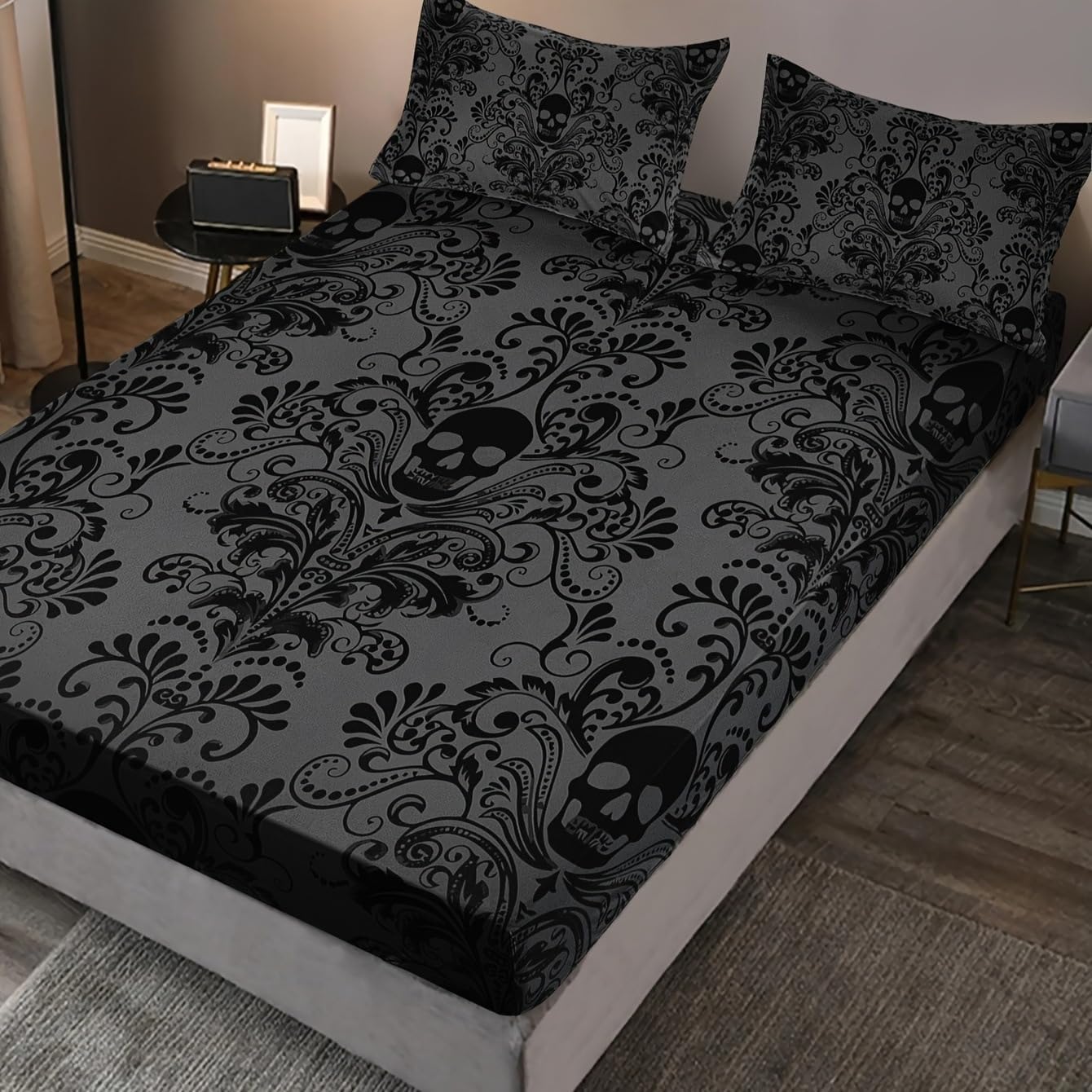 Black Skull Fitted Sheet Set - 3 Pieces