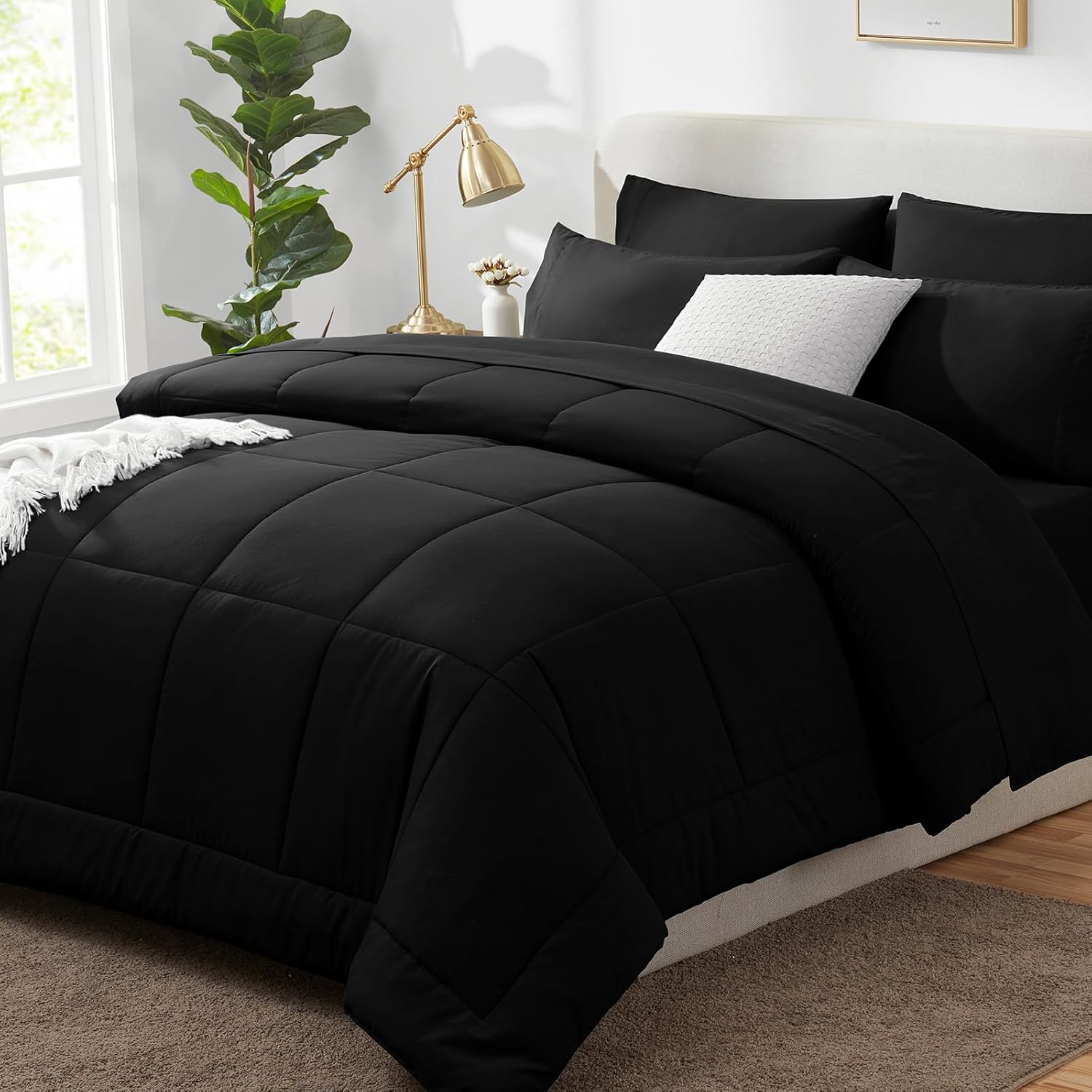 CozyLux Twin Comforter Set Black 5 Pieces