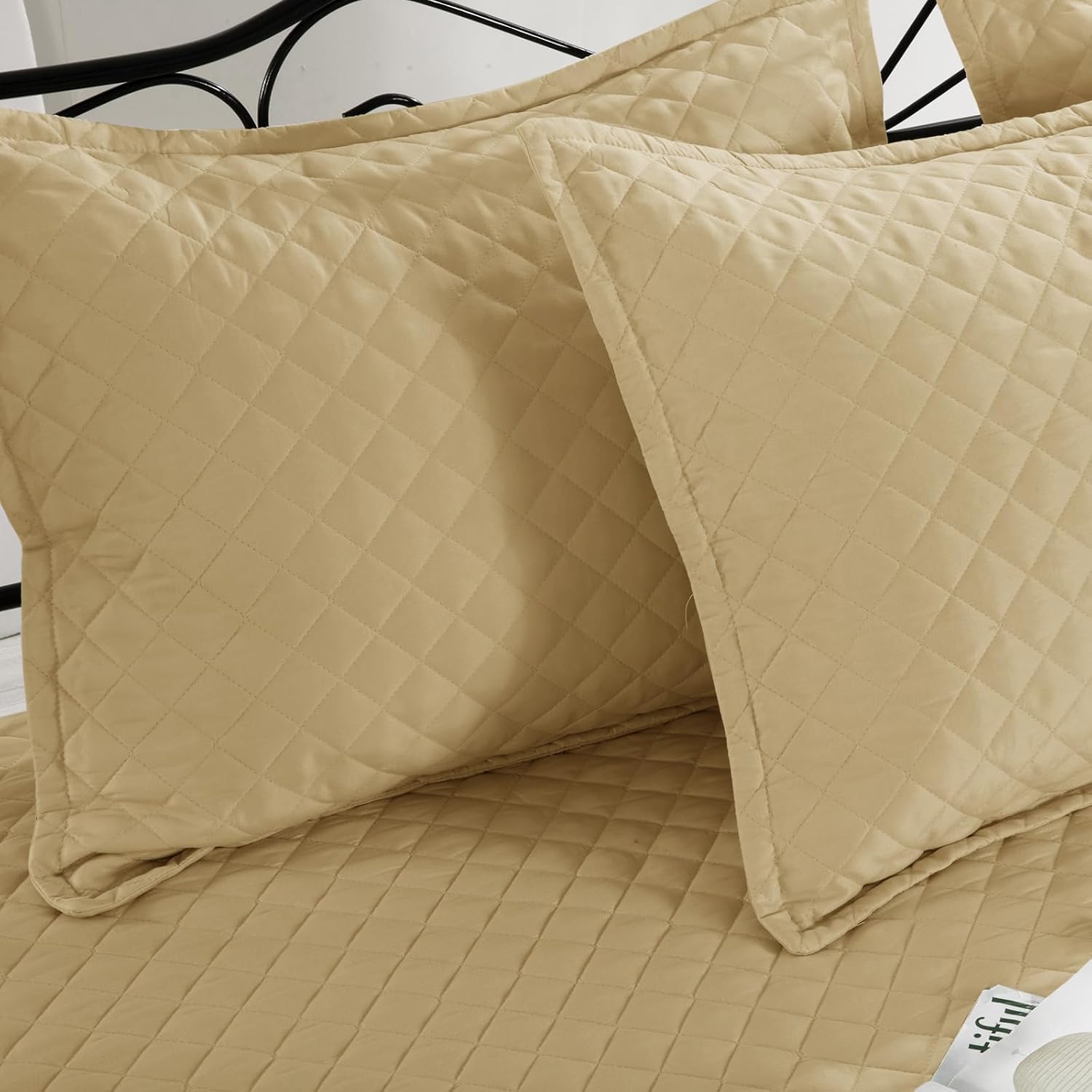 HOMBYS Daybed Cover Set - Diamond Stitched Microfiber 5 Pieces Beige