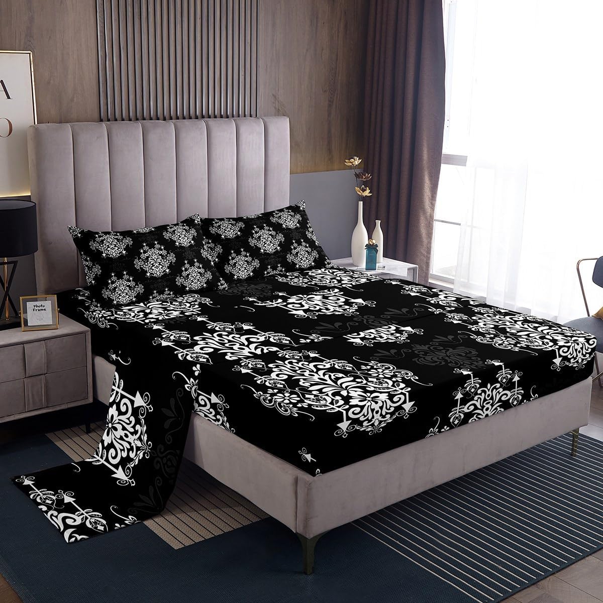 Homewish Luxury Damask Bed Sheets Full Size