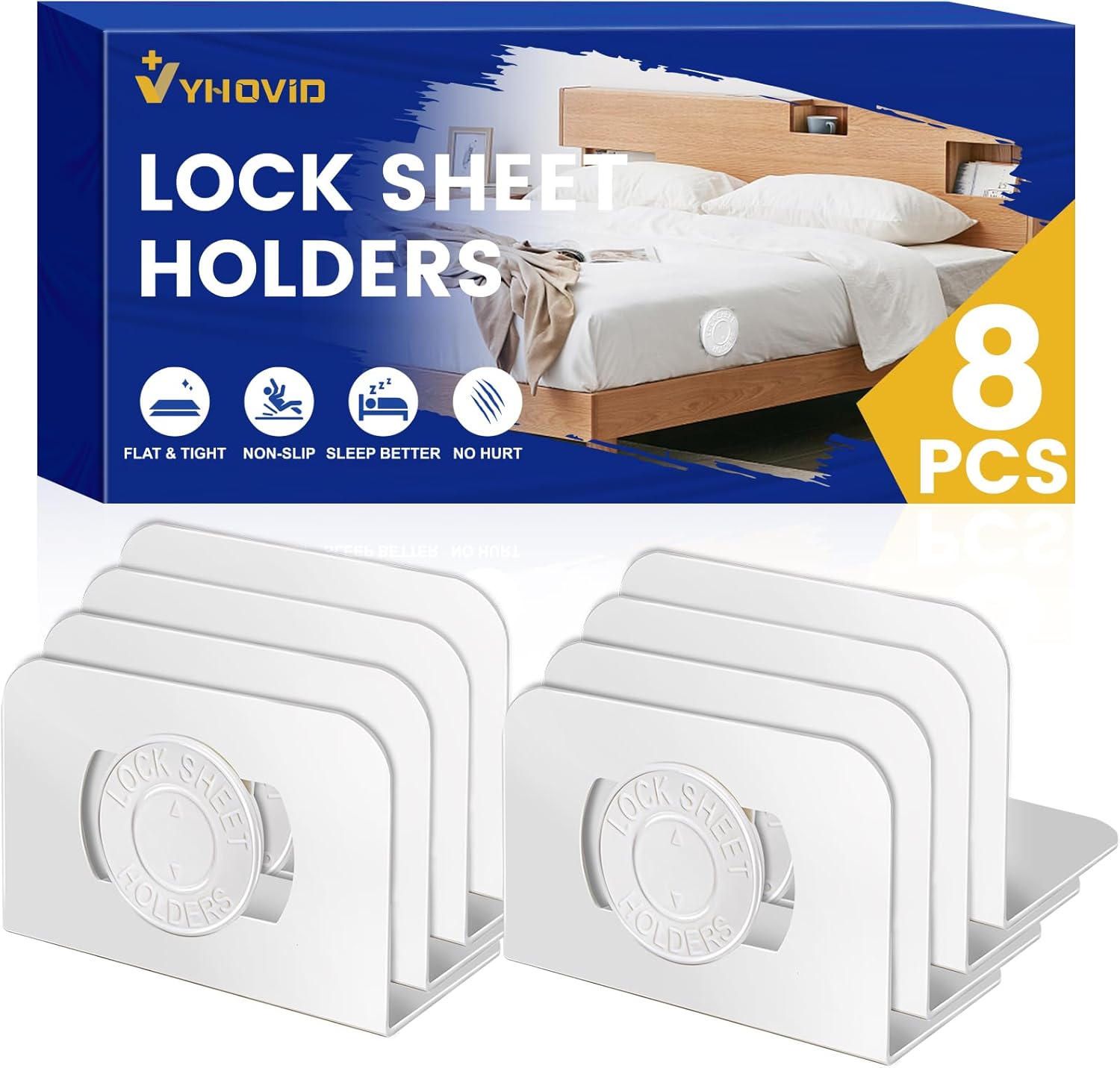 YHOVID 8 Set Bed Sheet Holders - Patented Design