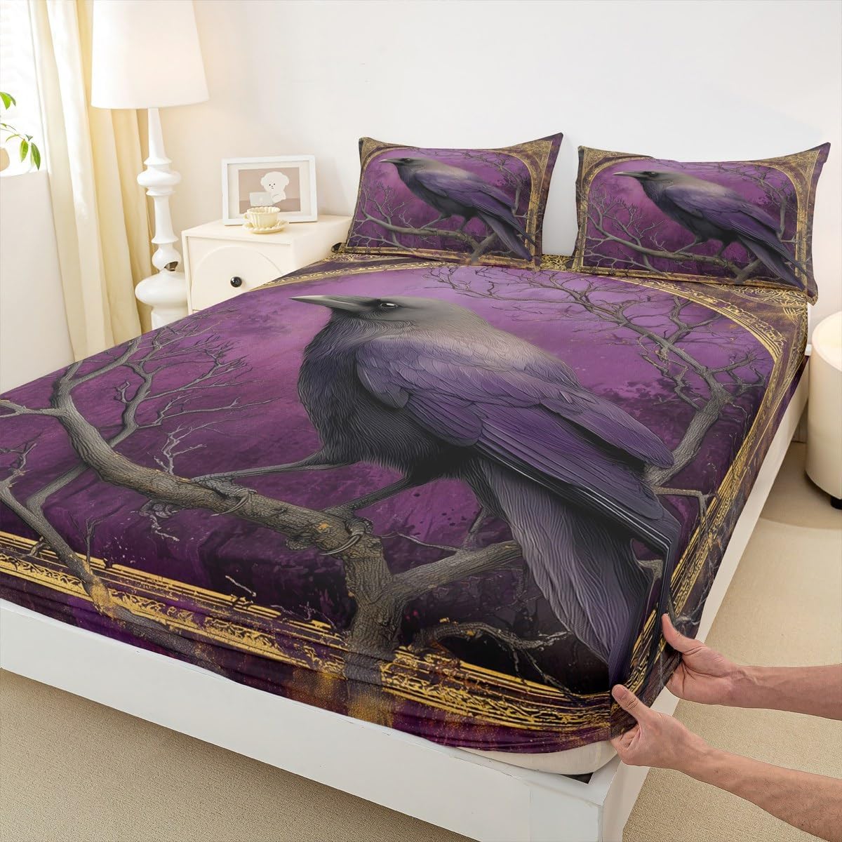 Castle Fairy Gold Purple Crow Halloween Sheet Set Twin Size
