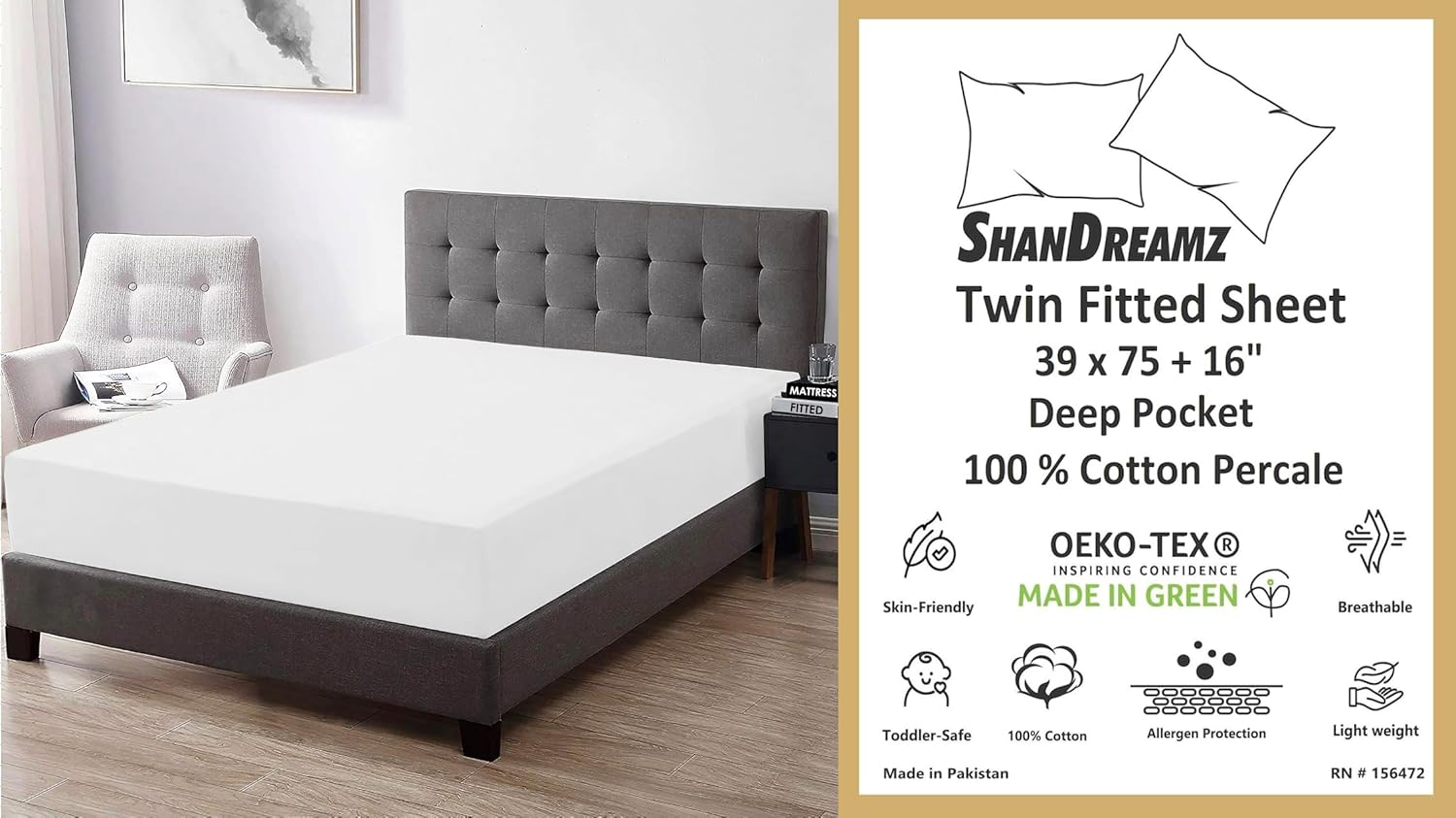 100 Cotton Percale Twin Fitted Sheet 4 Pack 39x75x16 Deep Pocket