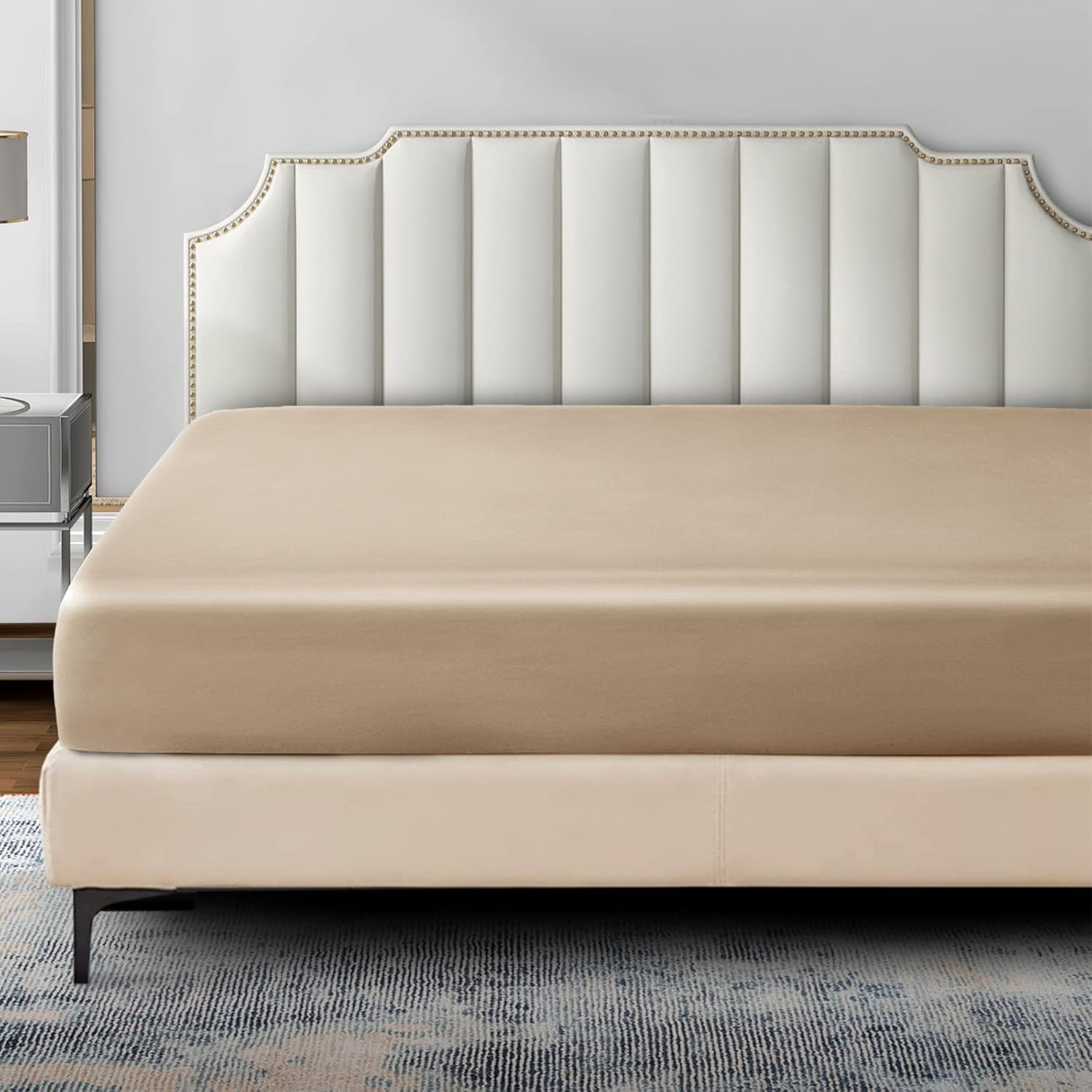 P Pothuiny Satin Fitted Sheet King Size Taupe