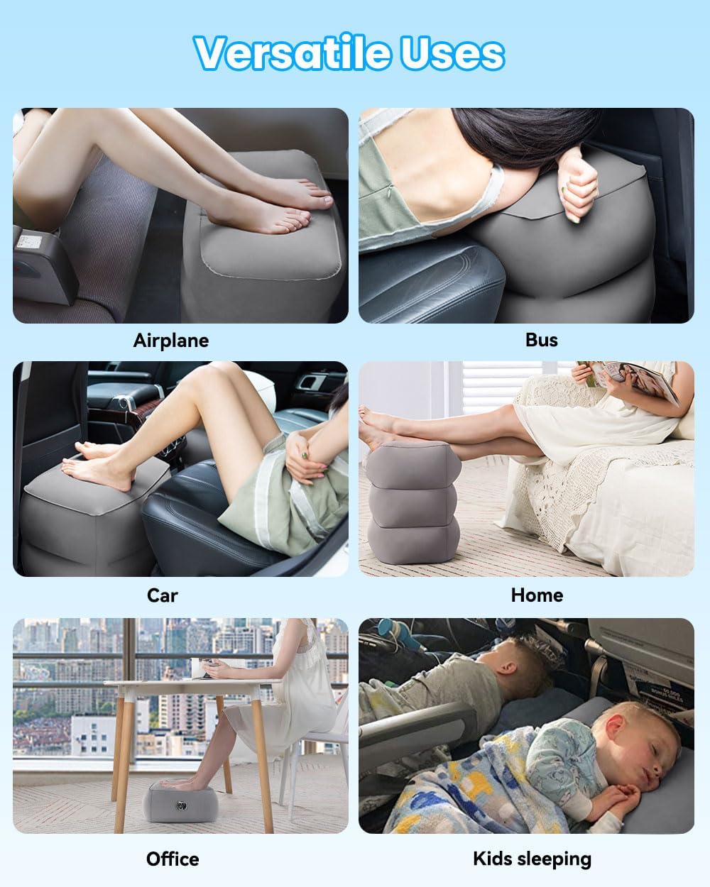 Inflatable Foot Rest for Air Travel Adjustable Height Leg Pillow