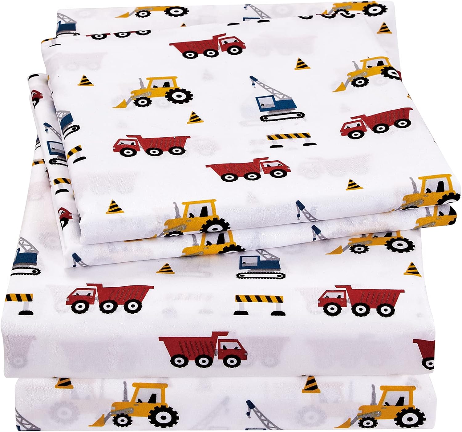 Viviland 4-Piece Boys Truck Bed Sheet Set - White Microfiber