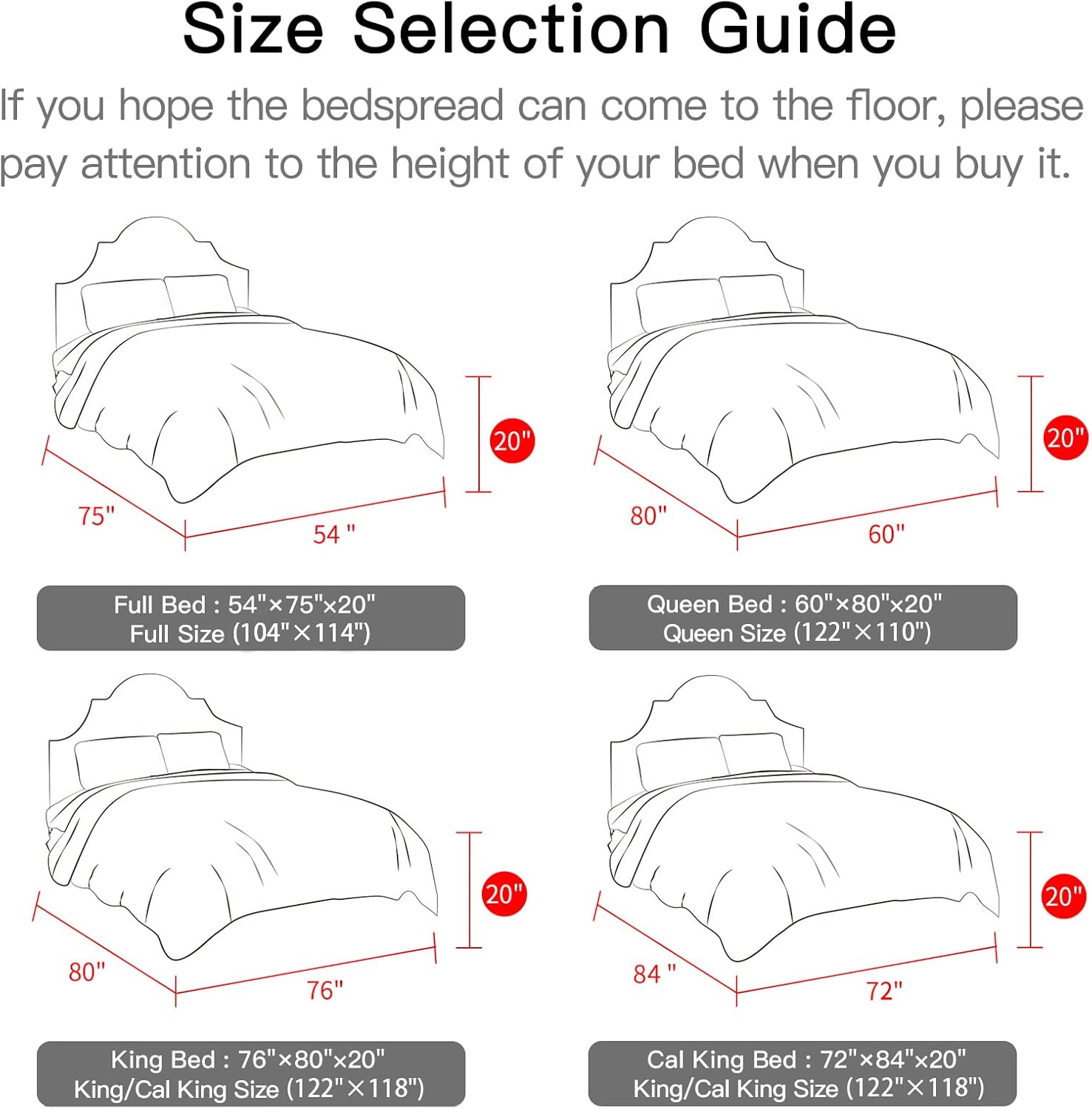 CHIXIN Oversized Cotton Bedspread - 3 Piece Set Grey King Size
