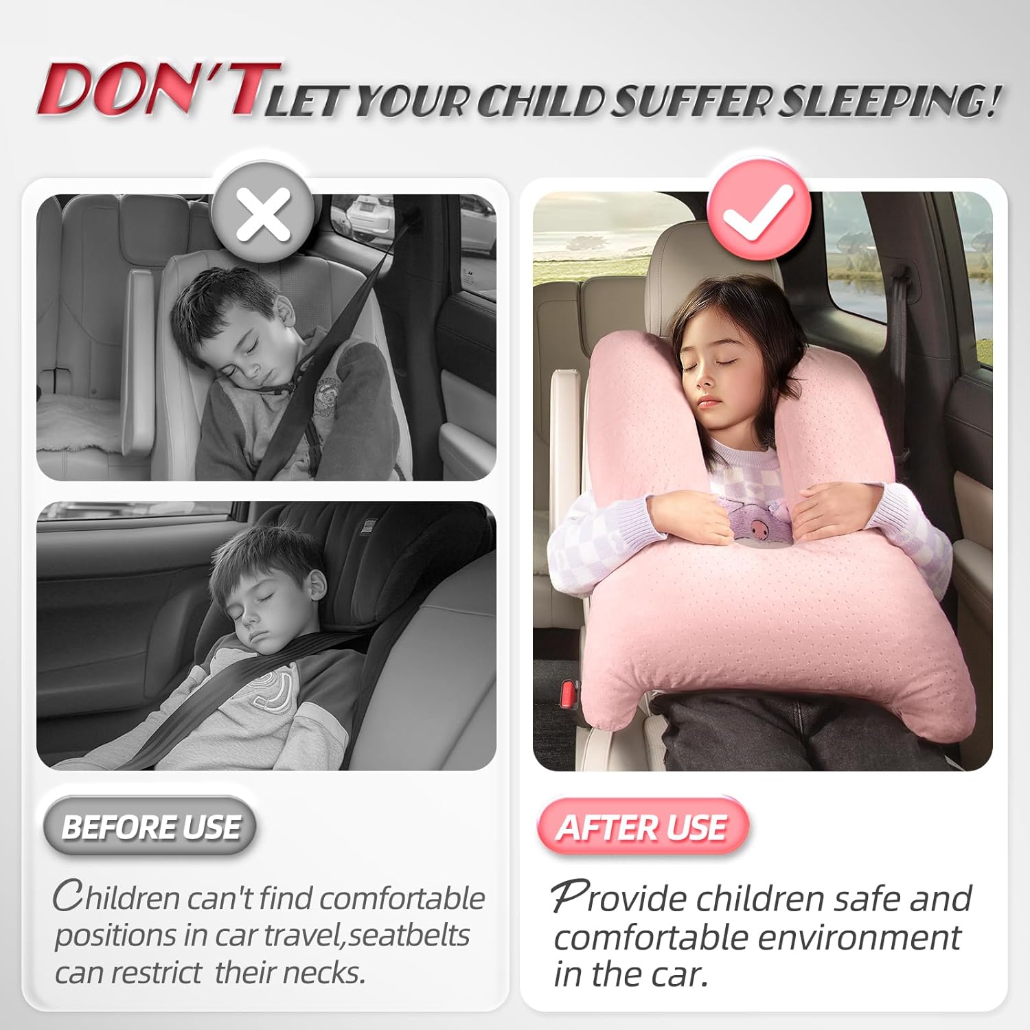 MAGIC ELEPHANT Travel Pillow for Kids and Adults Pink 1