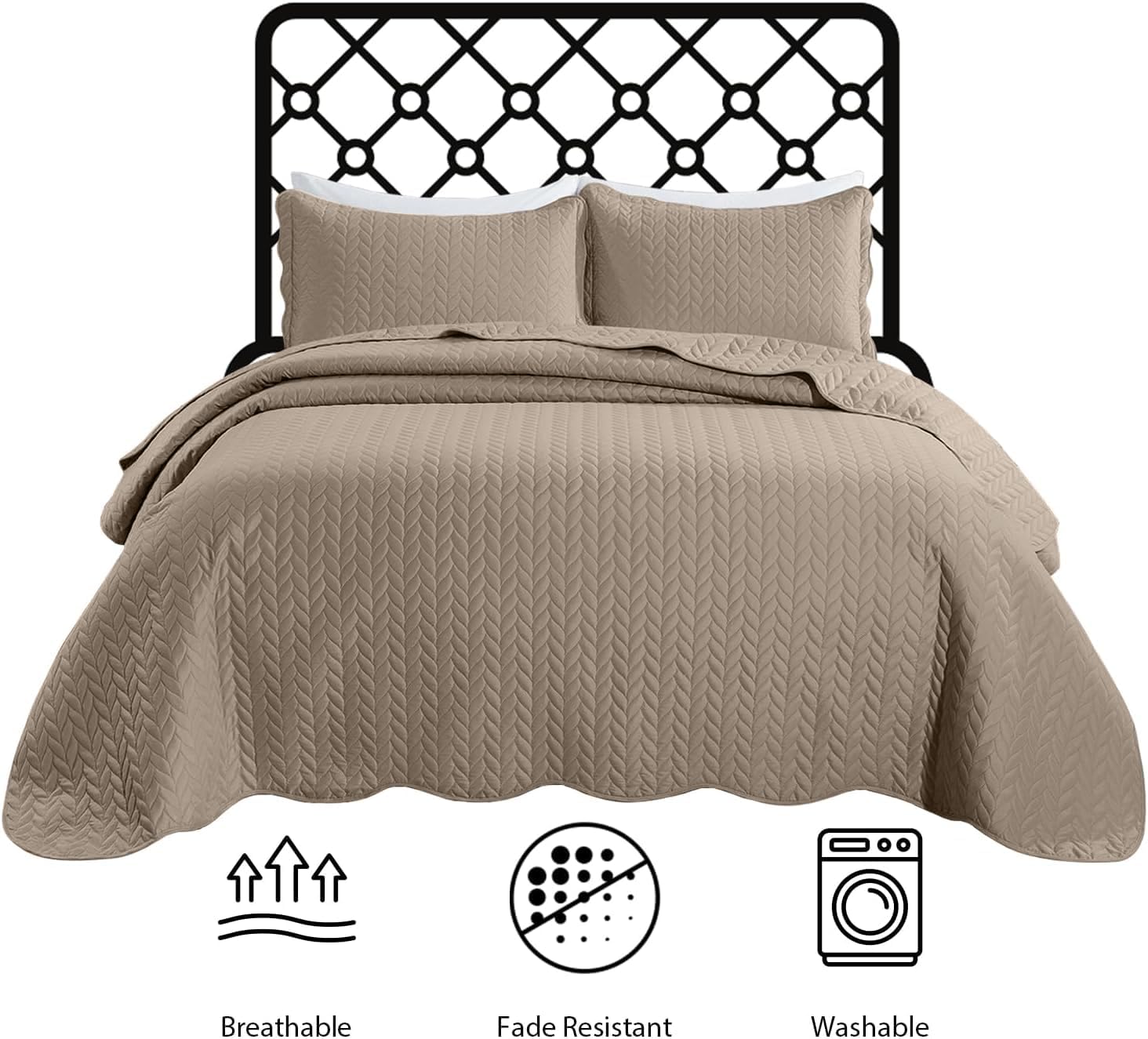 IR Imperial Rooms Queen Quilt Bedding Set 90x96 - 3 Pcs Beige Microfiber