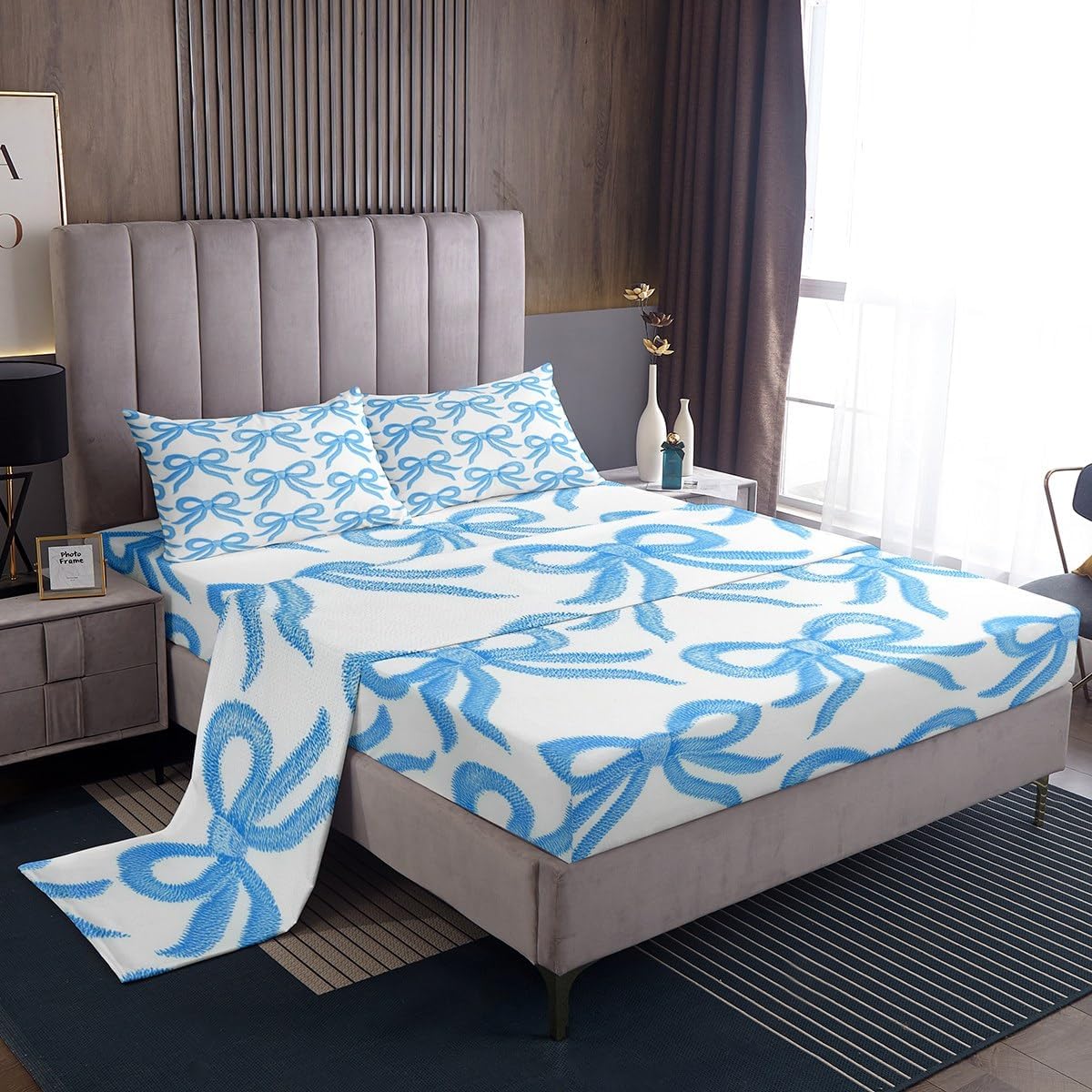 Erosebridal Girls Bow Sheet Set Blue Fantasy Full Size