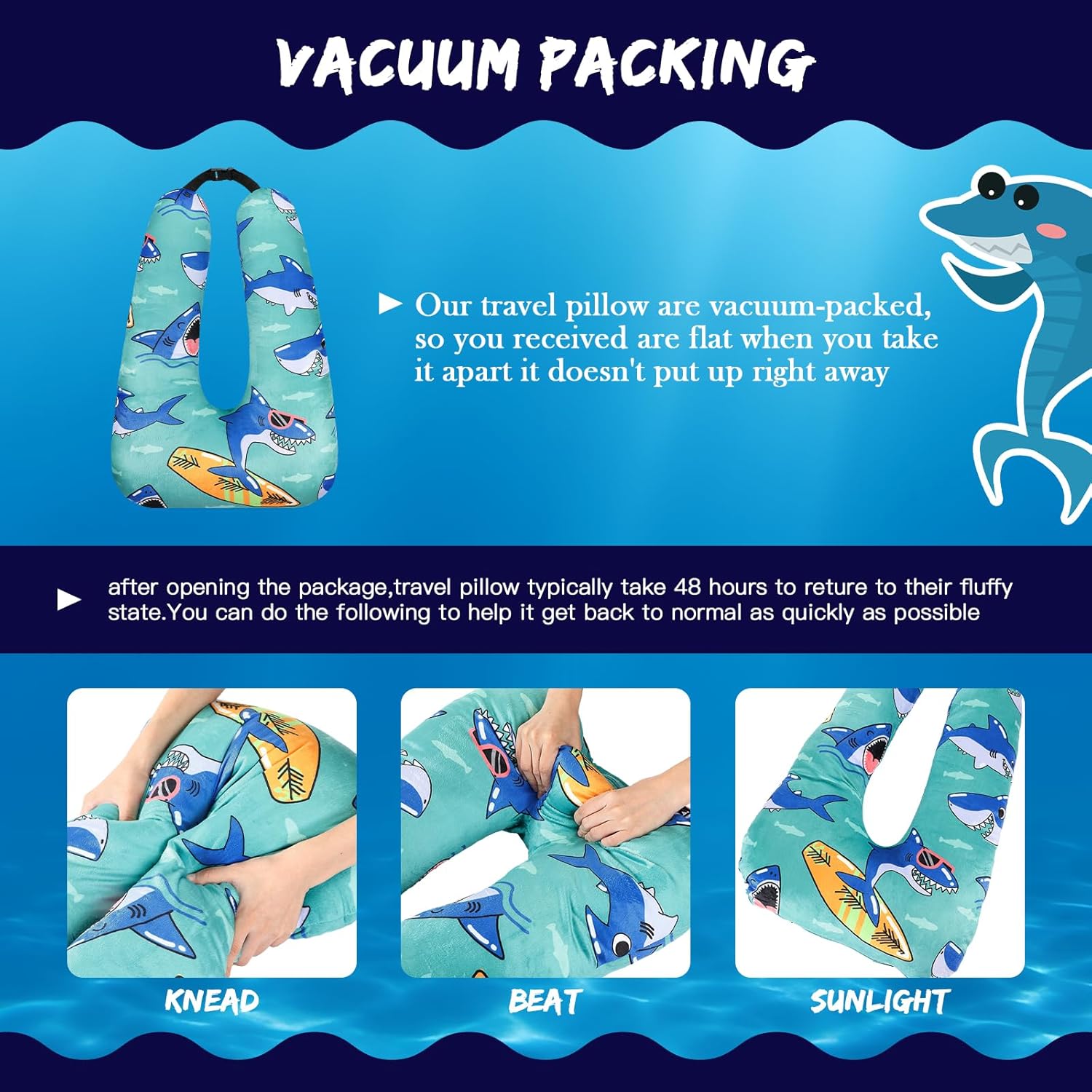Cinnvoice 28x18 Inch Shark Style Travel Pillow for Kids and Adults