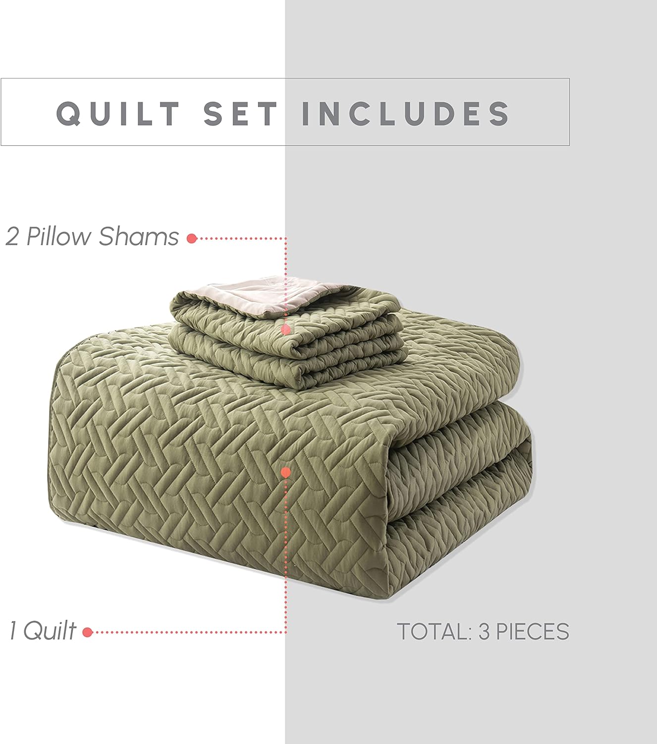 Elegant Comfort Reversible Quilt Set - Sage Cream