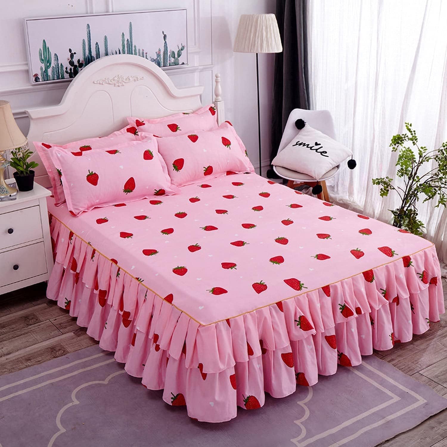 Feelyou Cute Strawberry Bed Sheet Set for Girls