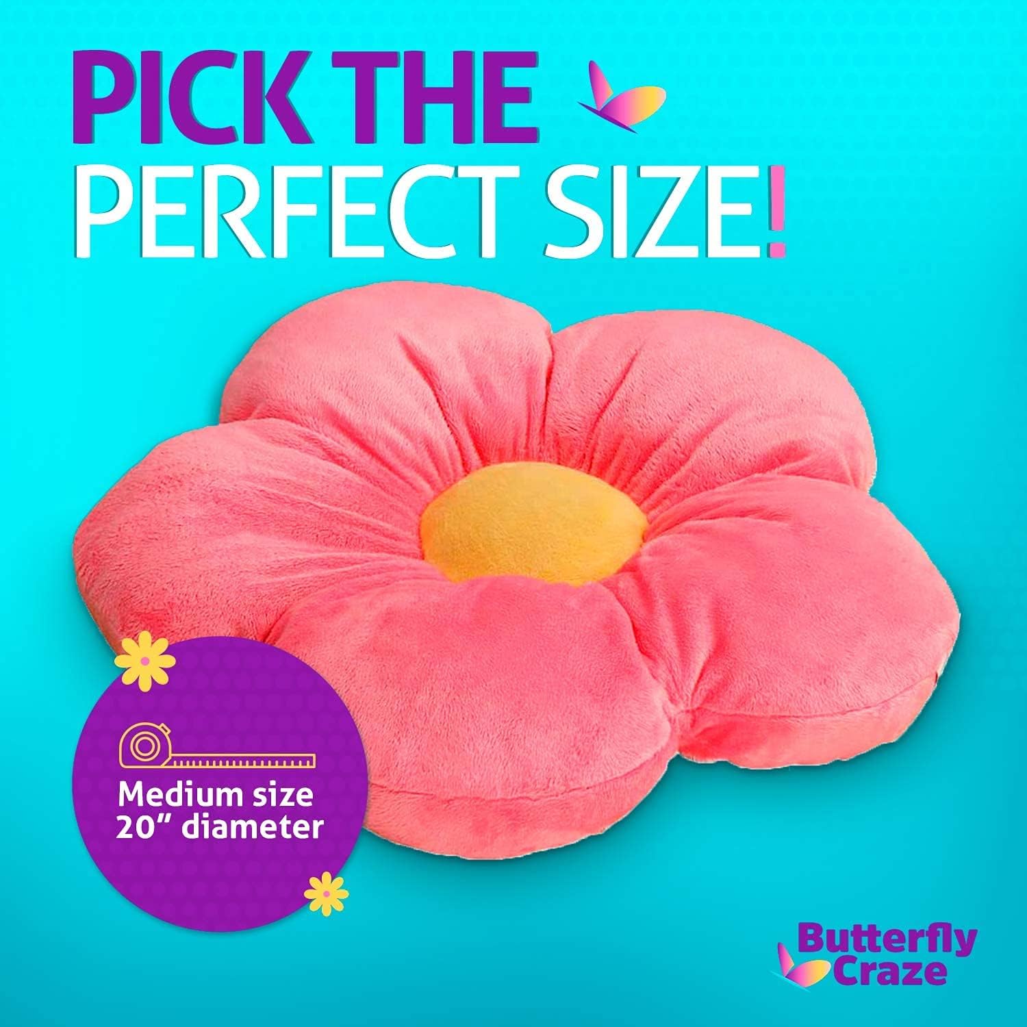 Butterfly Craze Daisy Floor Pillow - Pink 20 Inches