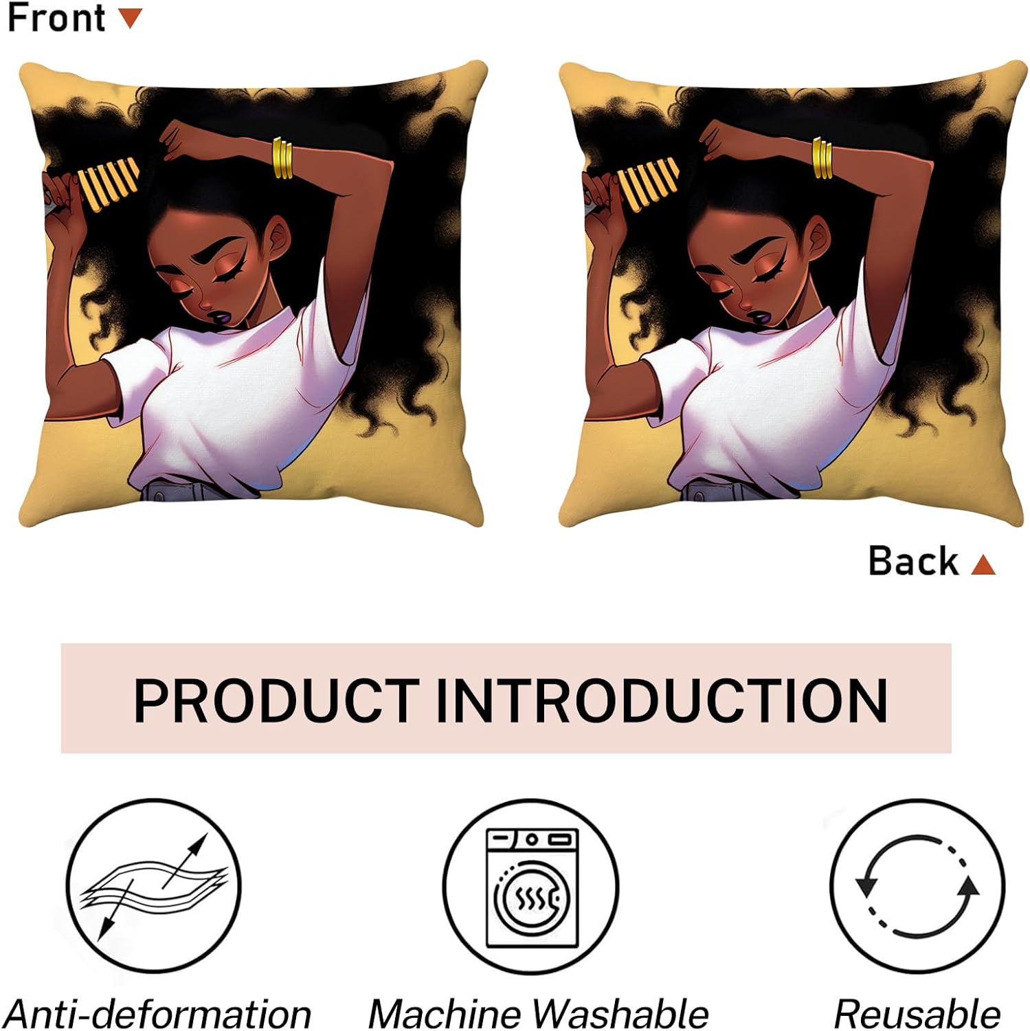 SARA NELL Black Girl Throw Pillow Cover 18x18 Inch