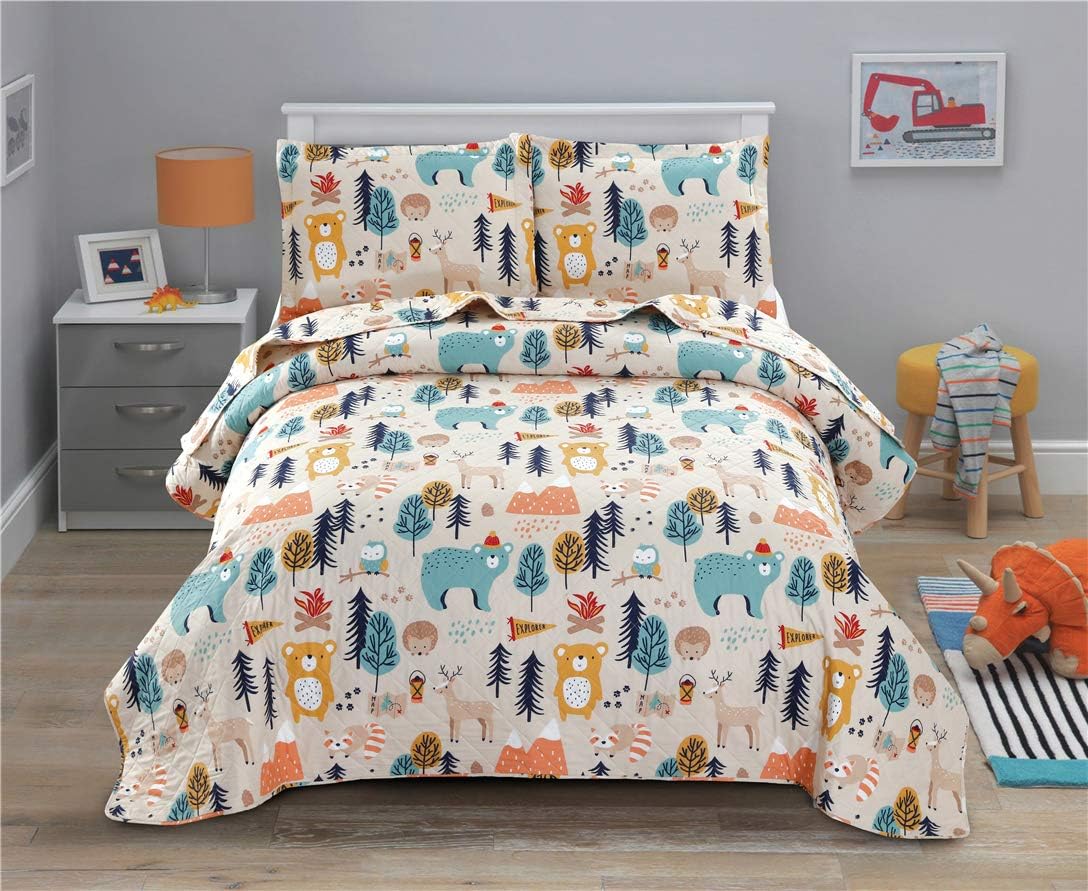 Junsey Kids Quilt Twin Size Bear Bedding Set 3Pcs 1