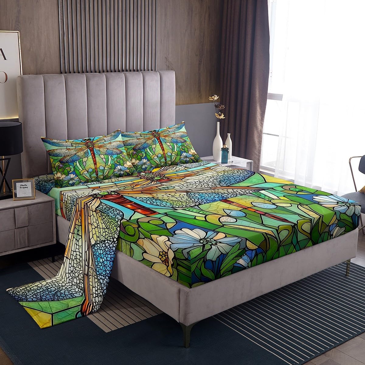 Jejeloiu Dragonfly Kids Bed Sheet Set Twin Size