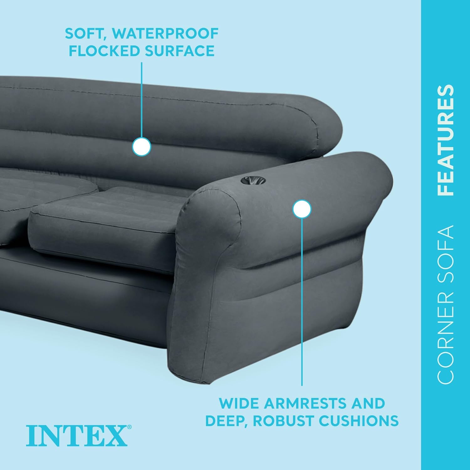 Intex Inflatable Corner Sofa L-Shaped 2 Pack Gray