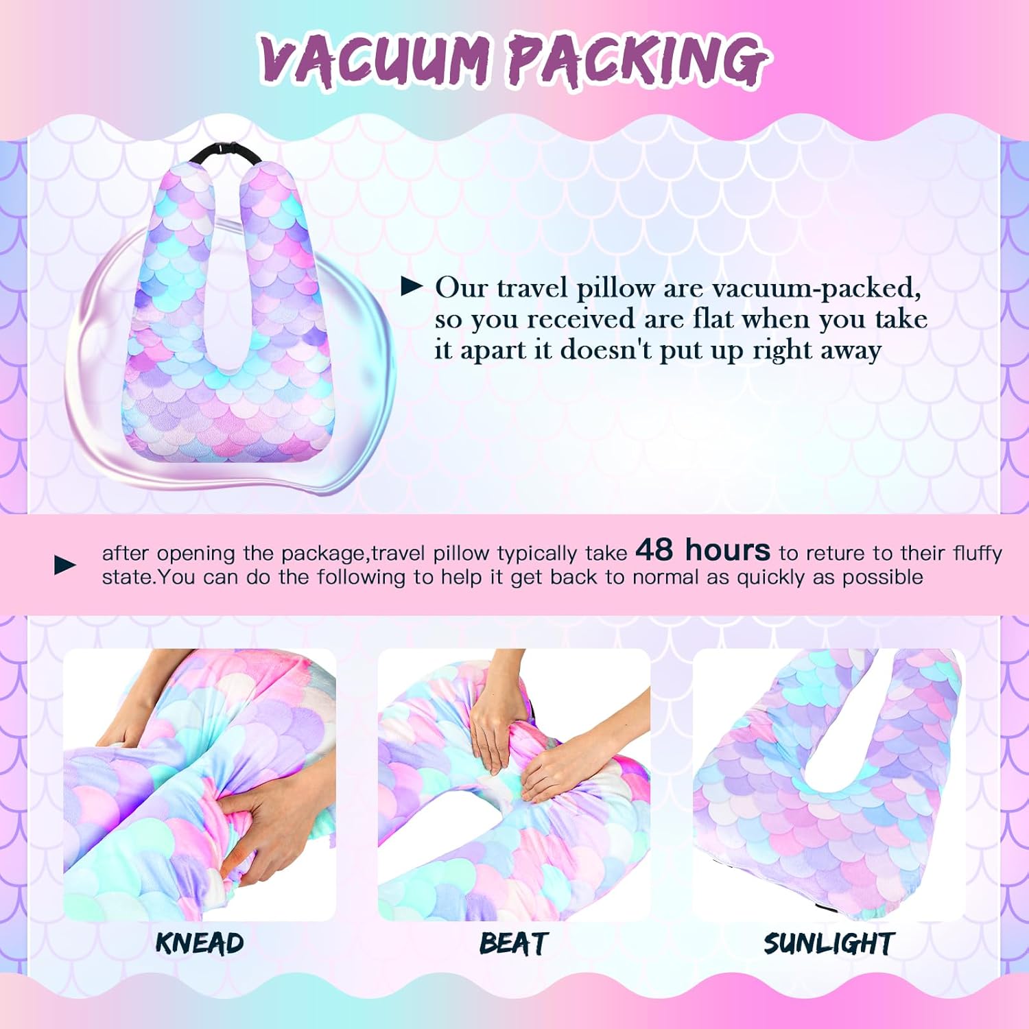 Cinnvoice 28x18 Inch Travel Pillow with Mermaid Design for Kids Adults