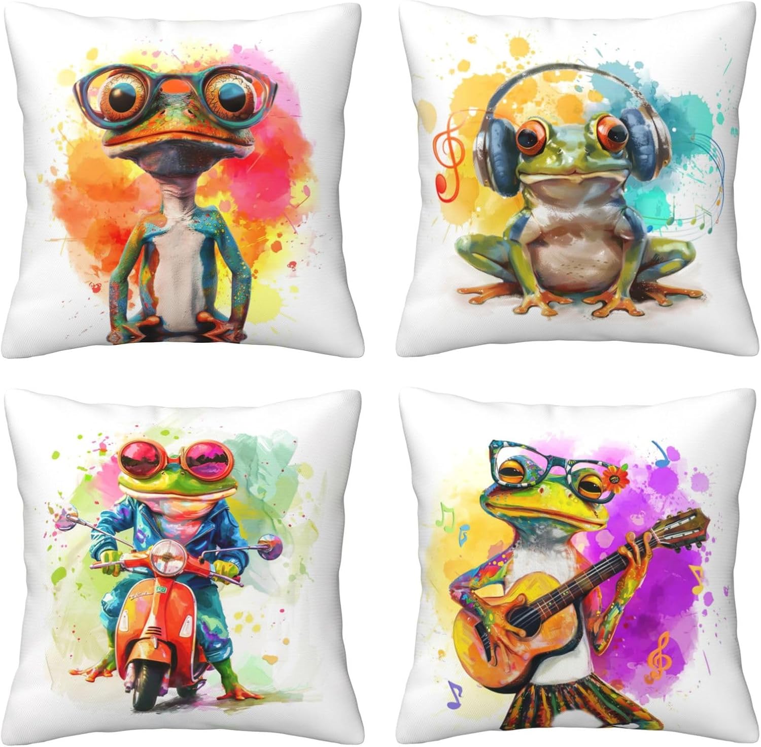 Colorful Frog Pillow Covers Set of 4
