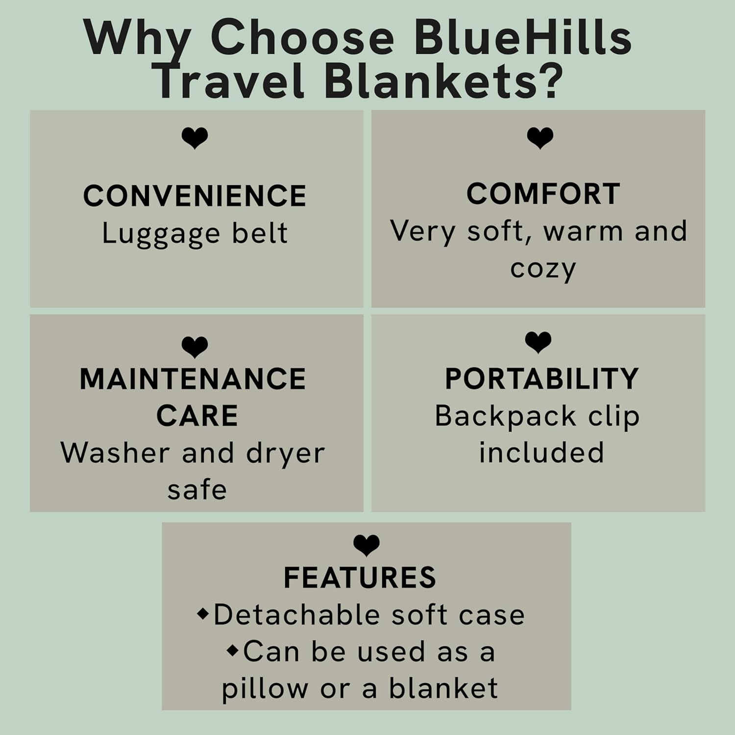 BlueHills Soft Plush Travel Blanket Pillow with Backpack Clip 1