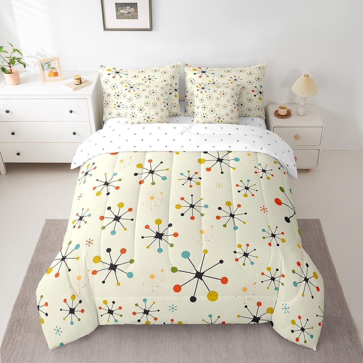 Modern Mid Century Bedding Set 7pcs Retro Comforter Set