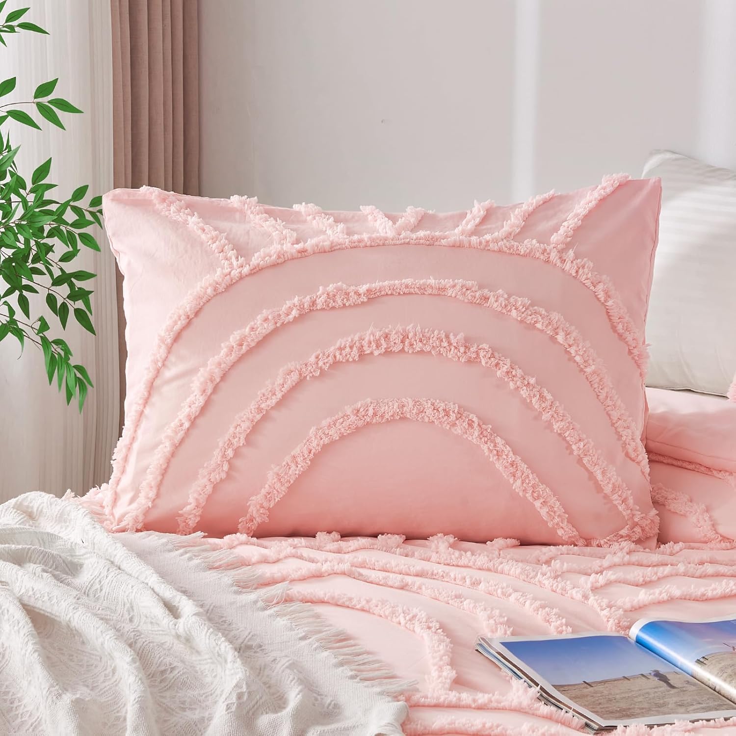 ENJOHOS Pink TwinTwin XL Comforter Set with Rainbow Design 1