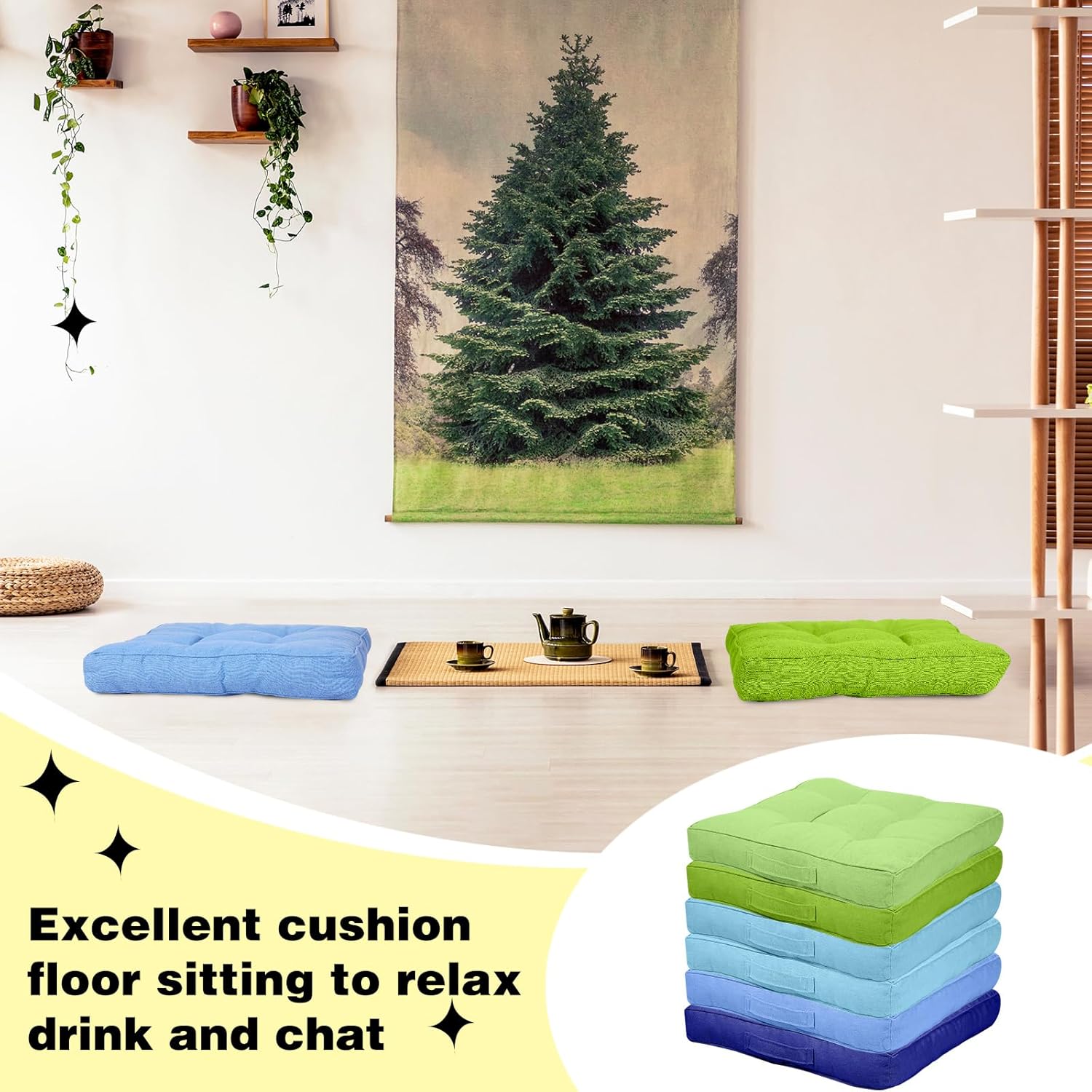 Gerrii 12 Piece Rainbow Floor Cushion Set with Handles