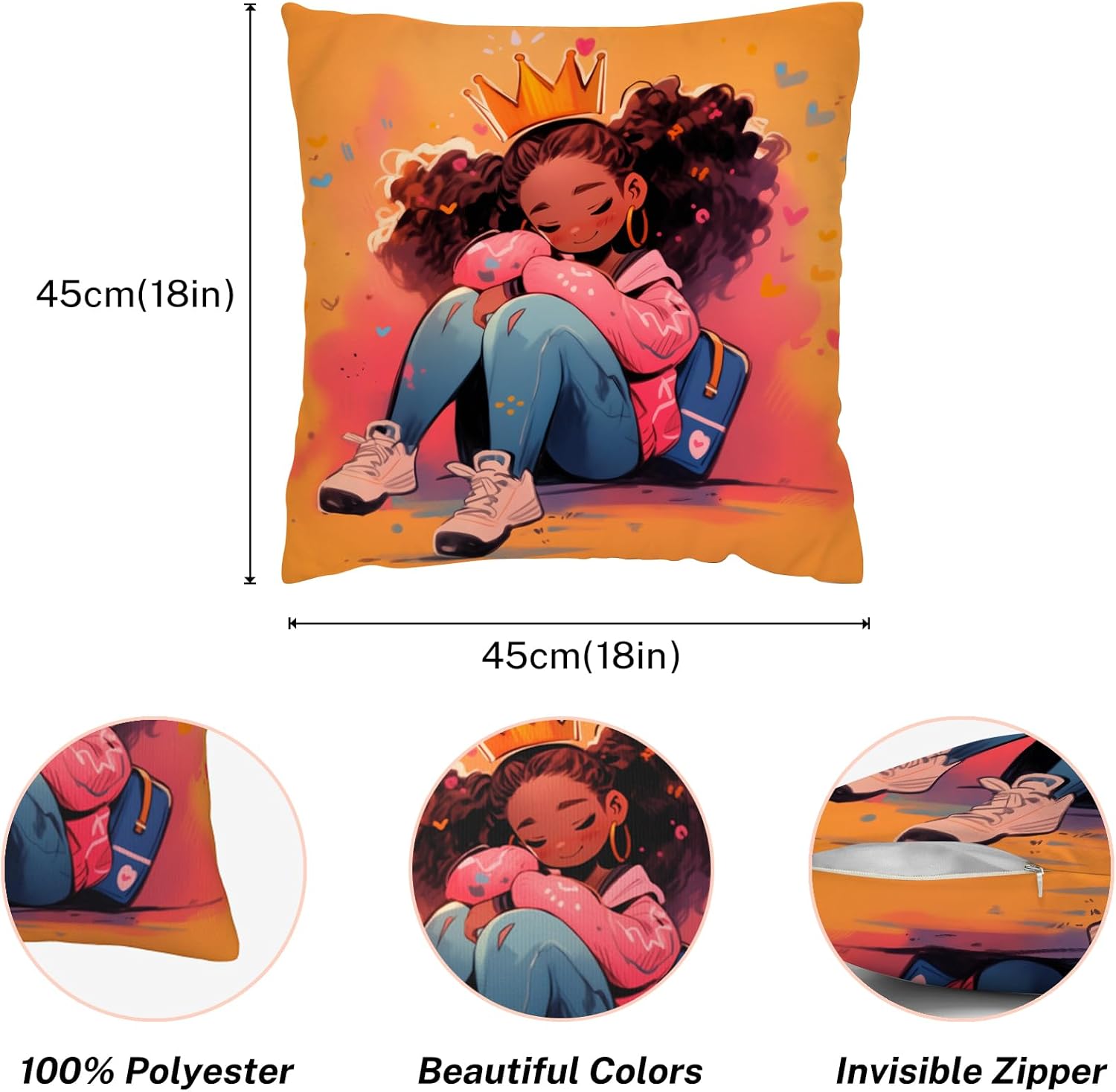 SARA NELL Black Princess Pillowcase 18x18 Inch