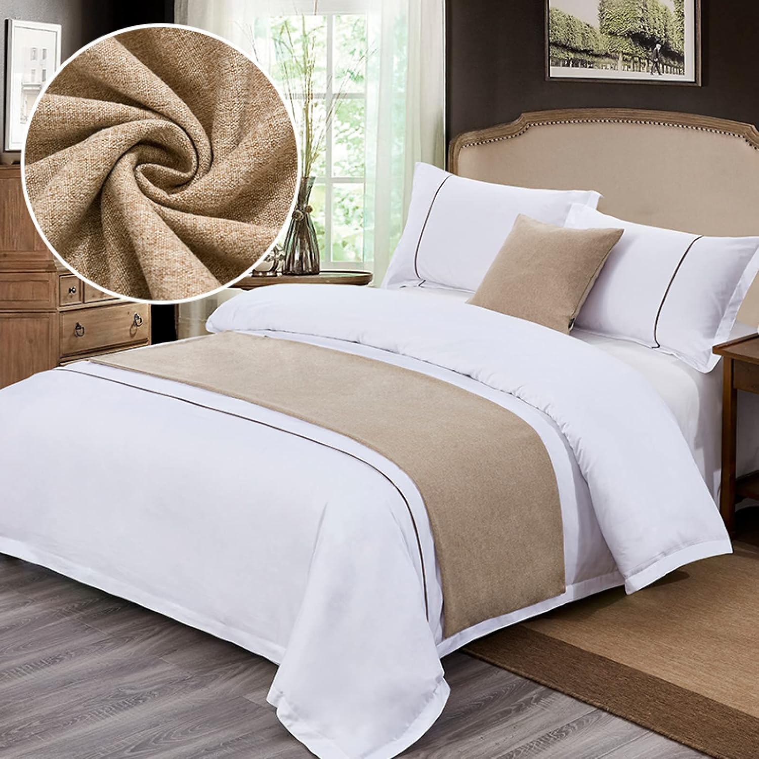 Beige Bed Runner Throw Cover 197 x 945 Inches