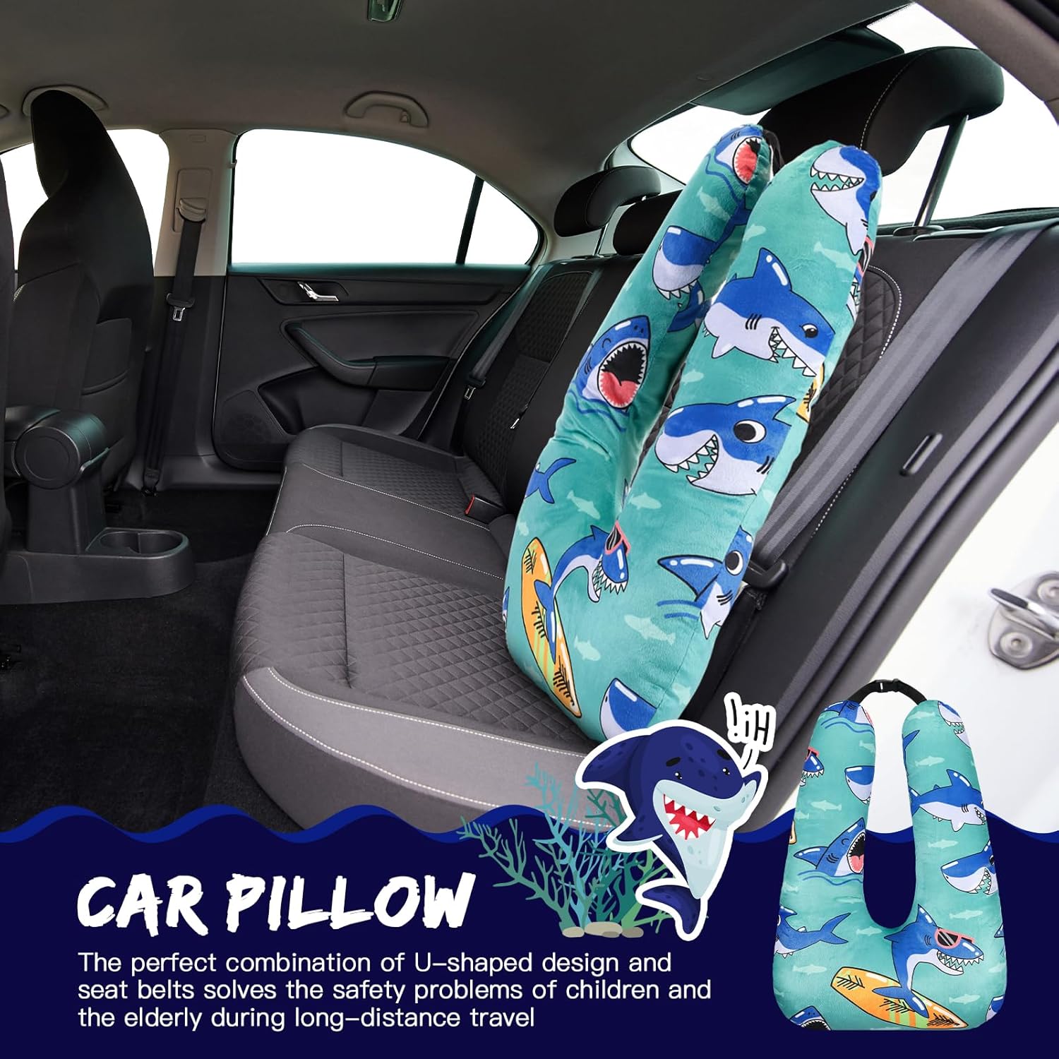 Cinnvoice 28x18 Inch Shark Style Travel Pillow for Kids and Adults