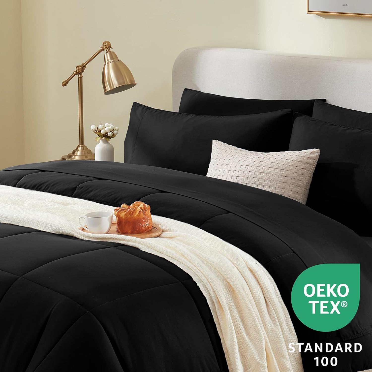 CozyLux Twin Comforter Set Black 5 Pieces