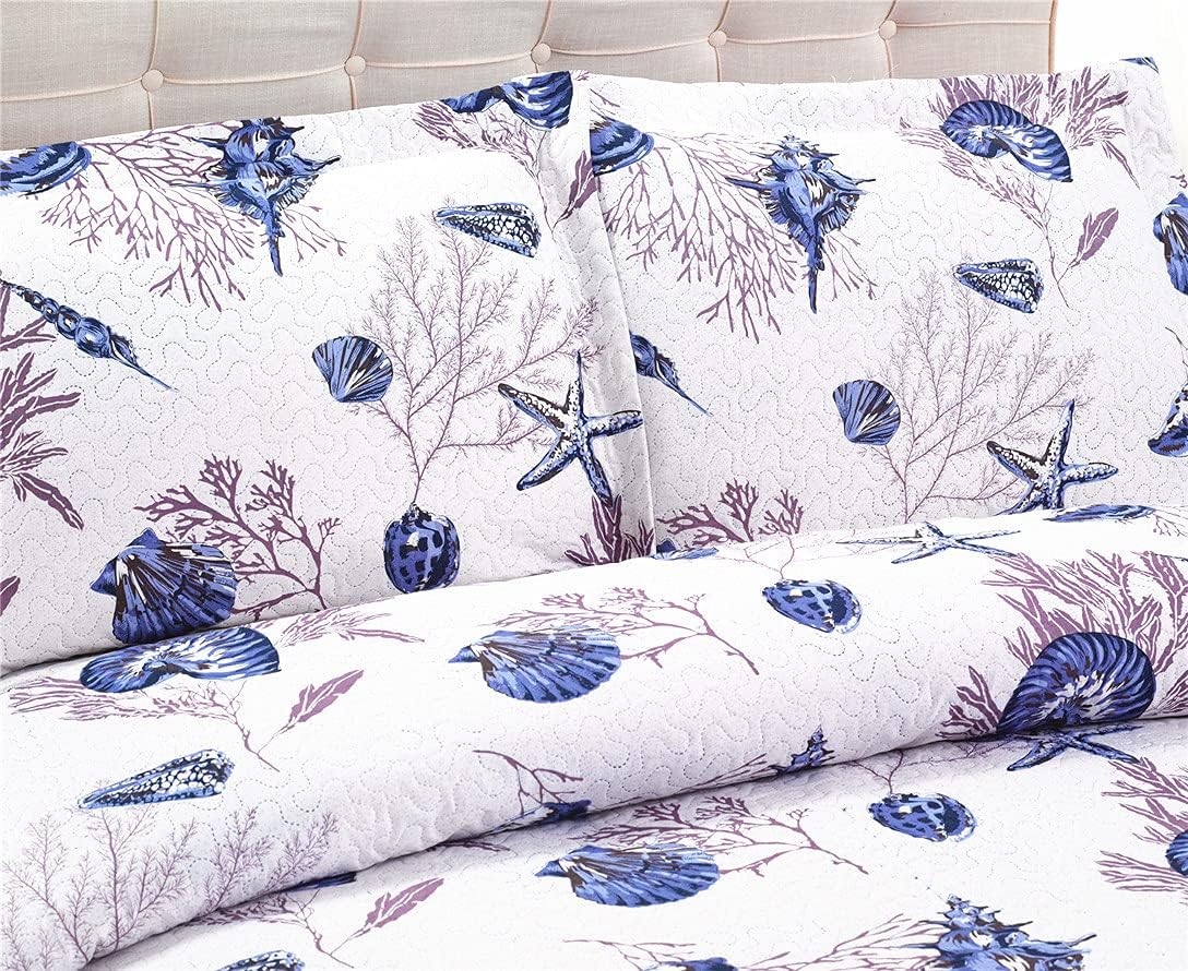 Smuge 3-Piece Coastal Sea Life Quilt Set King Size
