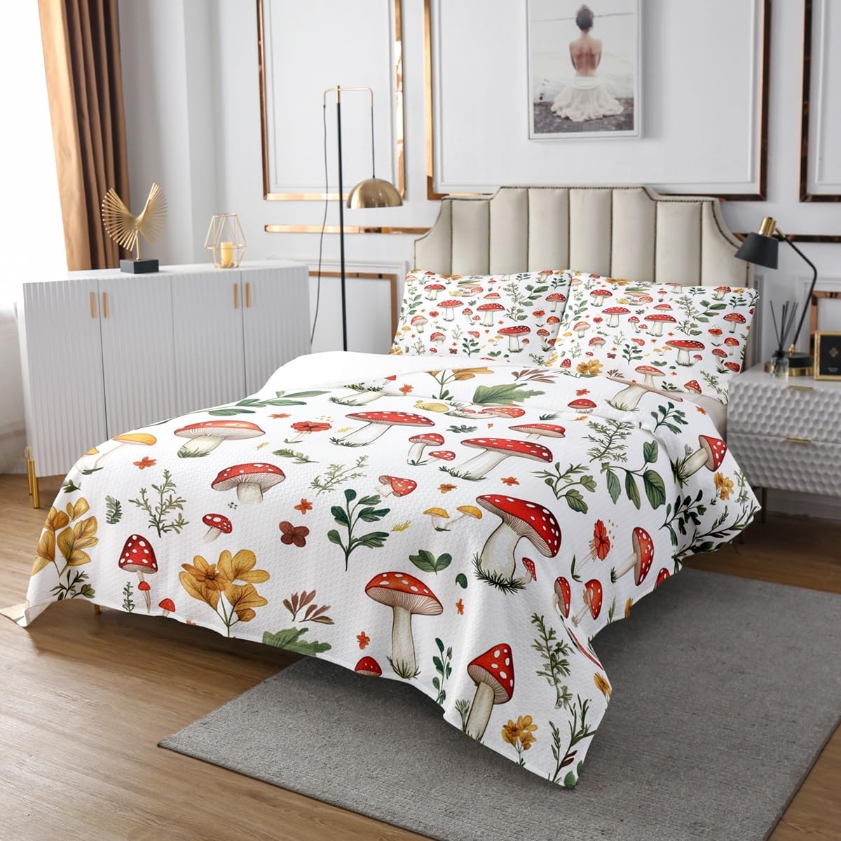 Feelyou Wild Mushroom Bedspread Set for Kids Adults - King Size