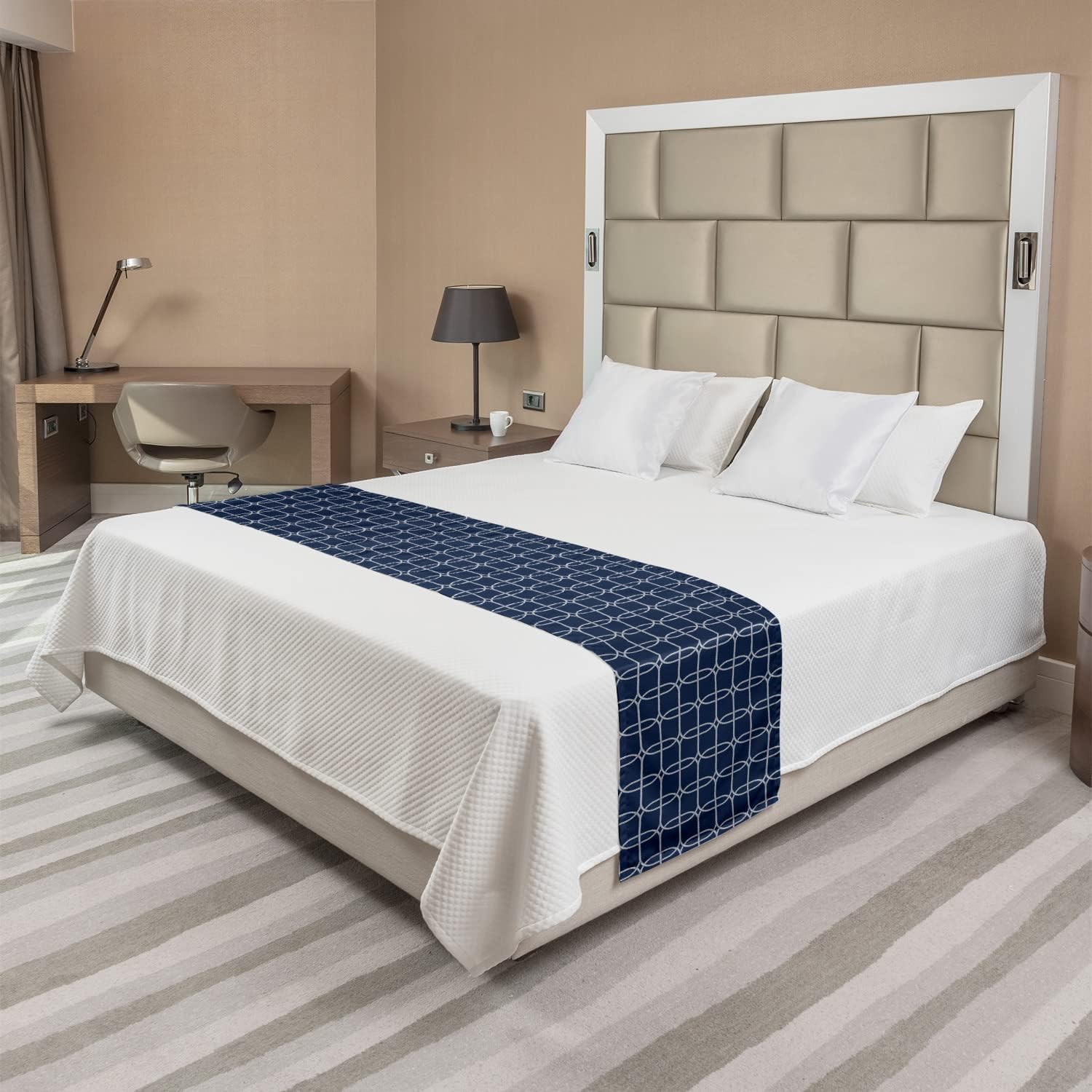 Ambesonne Nautical Bed Runner - King Size Night Blue