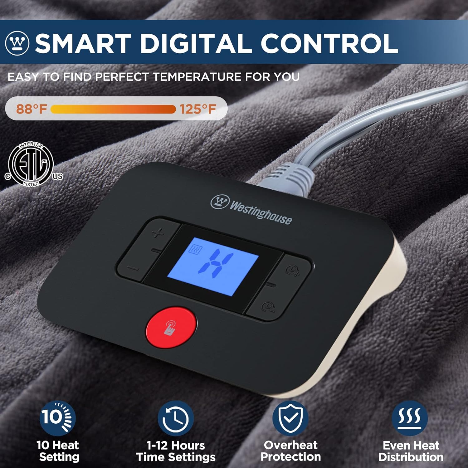 Westinghouse Electric Blanket Twin Size with 10 Heating Levels