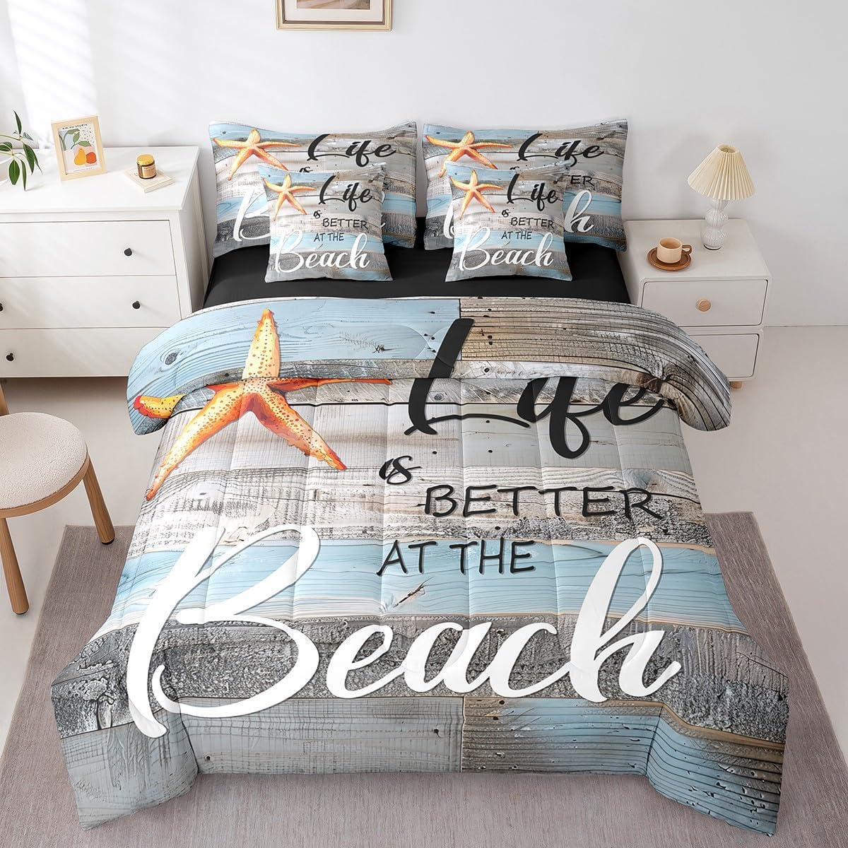 Erosebridal Queen 7-Piece Tropical Beach Bedding Set