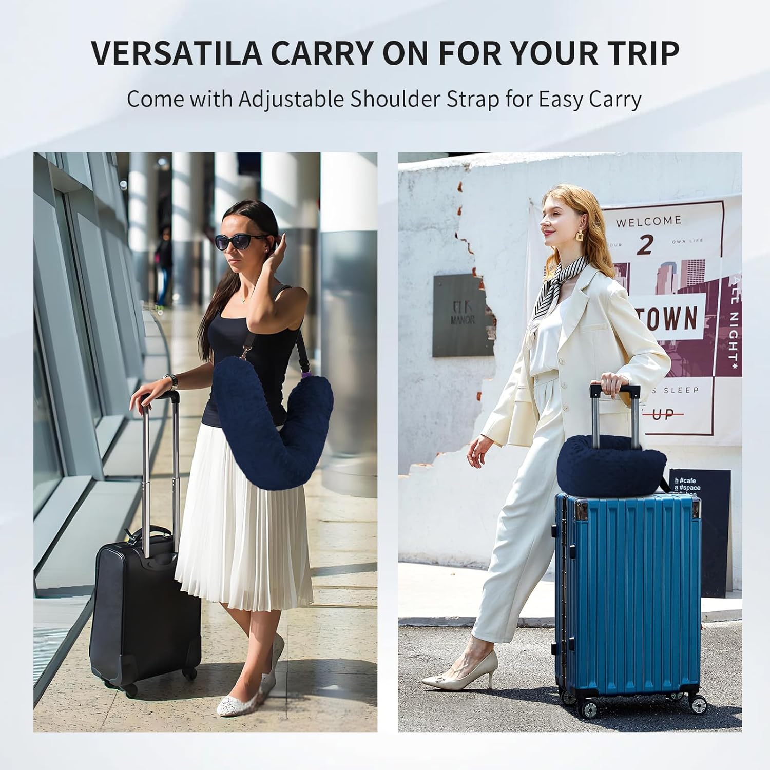 Stuffable Travel Pillow with Storage Bag - Dark Blue
