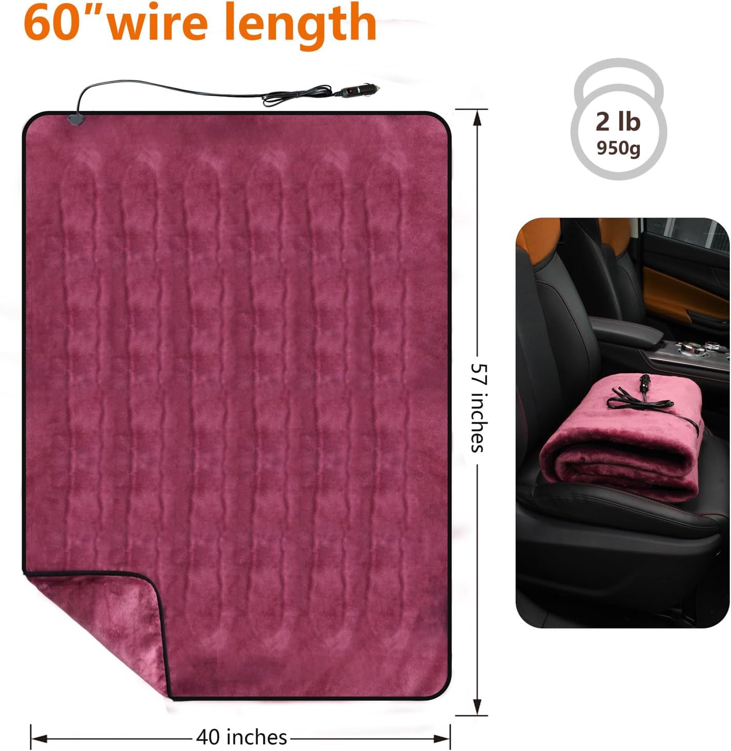 iHealthComfort Electric Blanket 12V Fast Heating Purple