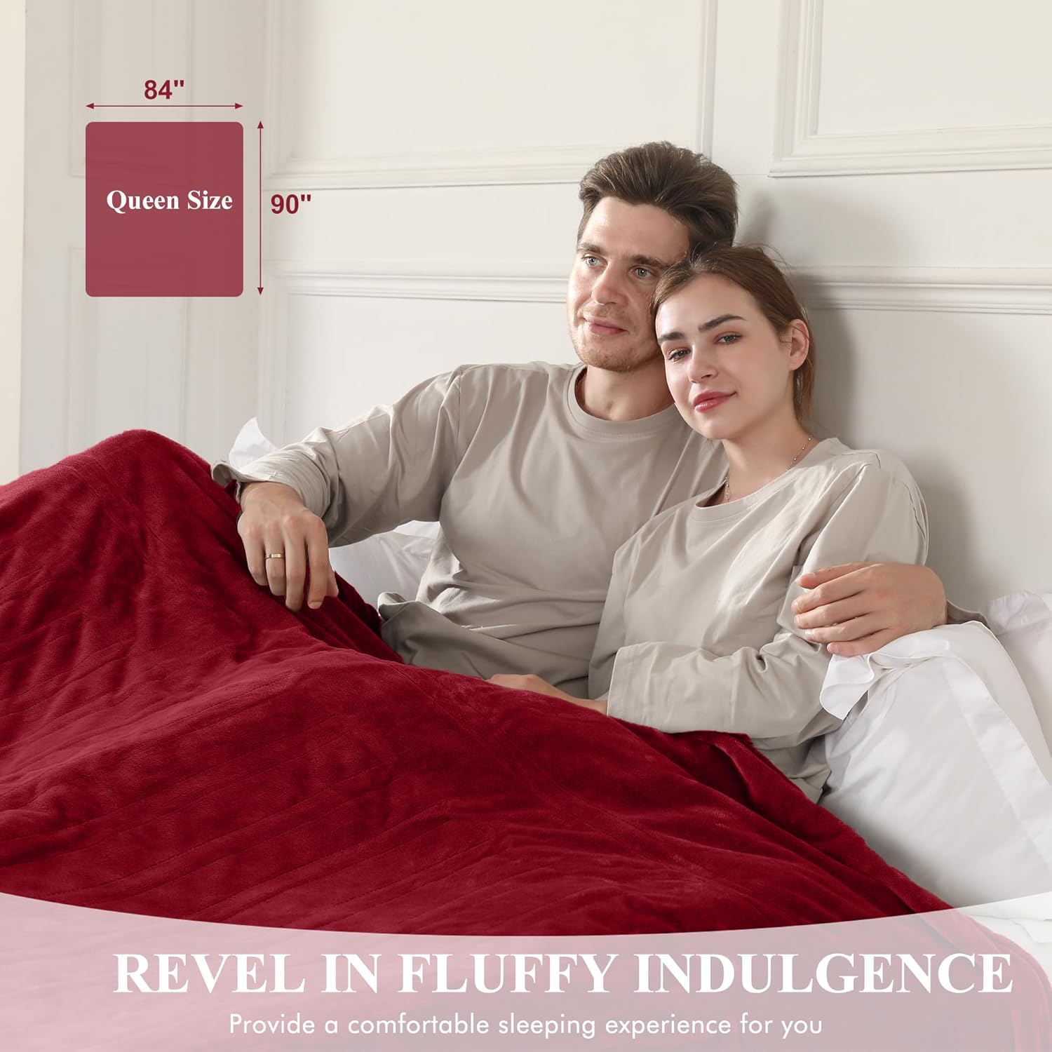 COZYTY Heated Blanket Queen Size Flannel 84x90 Burgundy