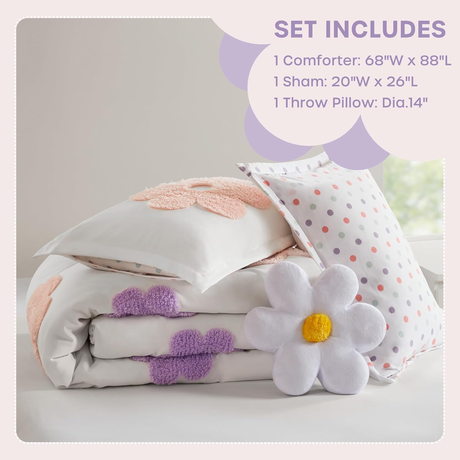 Twin Floral Comforter Set for Girls - Reversible 3 Piece